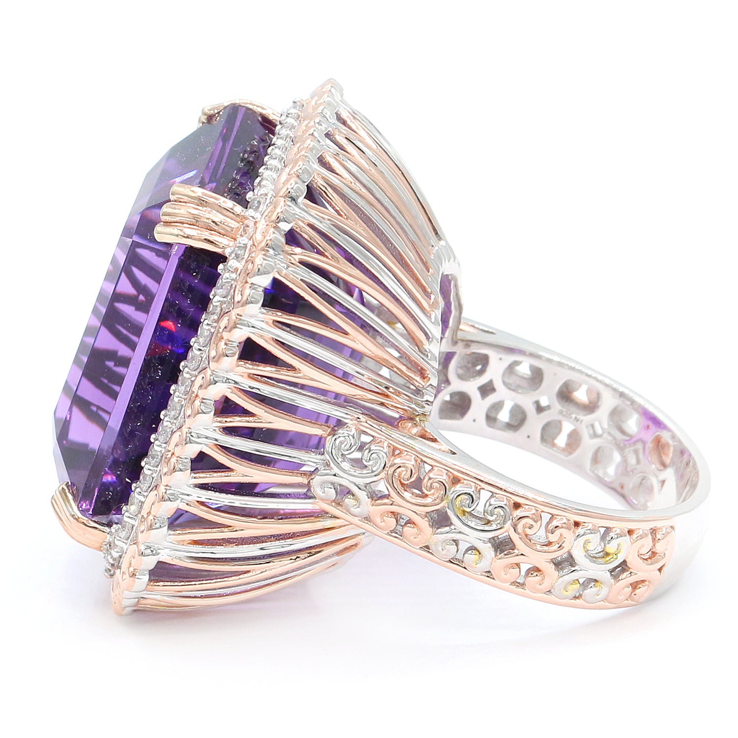 Limited Edition Gems en Vogue One-of-a-Kind 49.20ctw Namibian Amethyst & White Zircon Halo Honker Ring