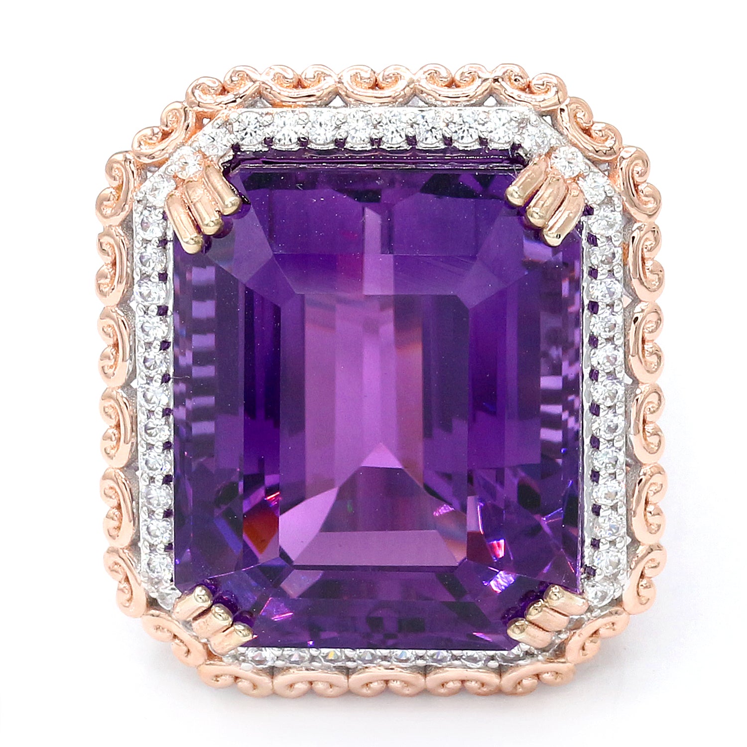 Limited Edition Gems en Vogue One-of-a-Kind 49.20ctw Namibian Amethyst & White Zircon Halo Honker Ring