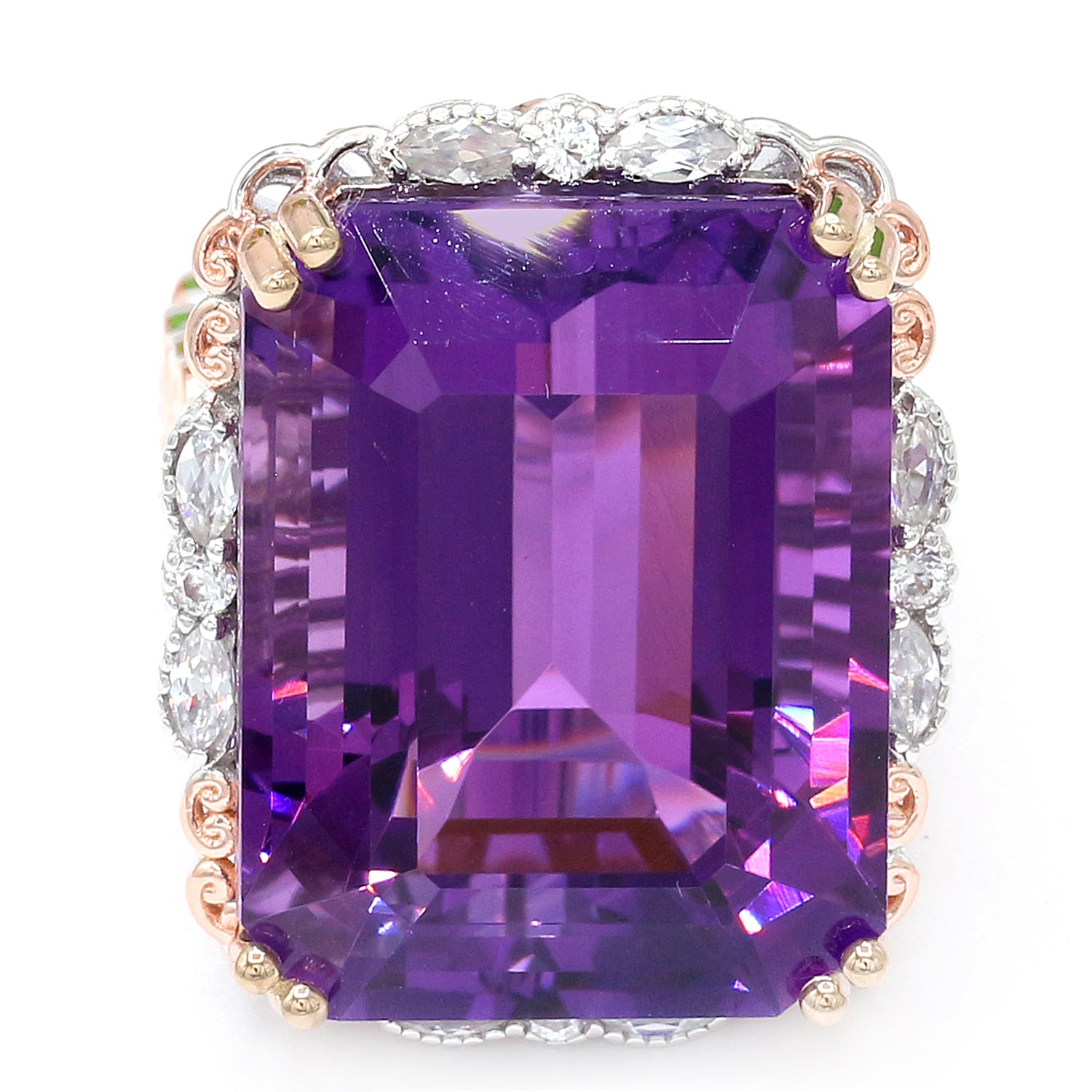 Limited Edition Gems en Vogue One-of-a-Kind 52.36ctw Namibian Amethyst & White Zircon Honker Ring