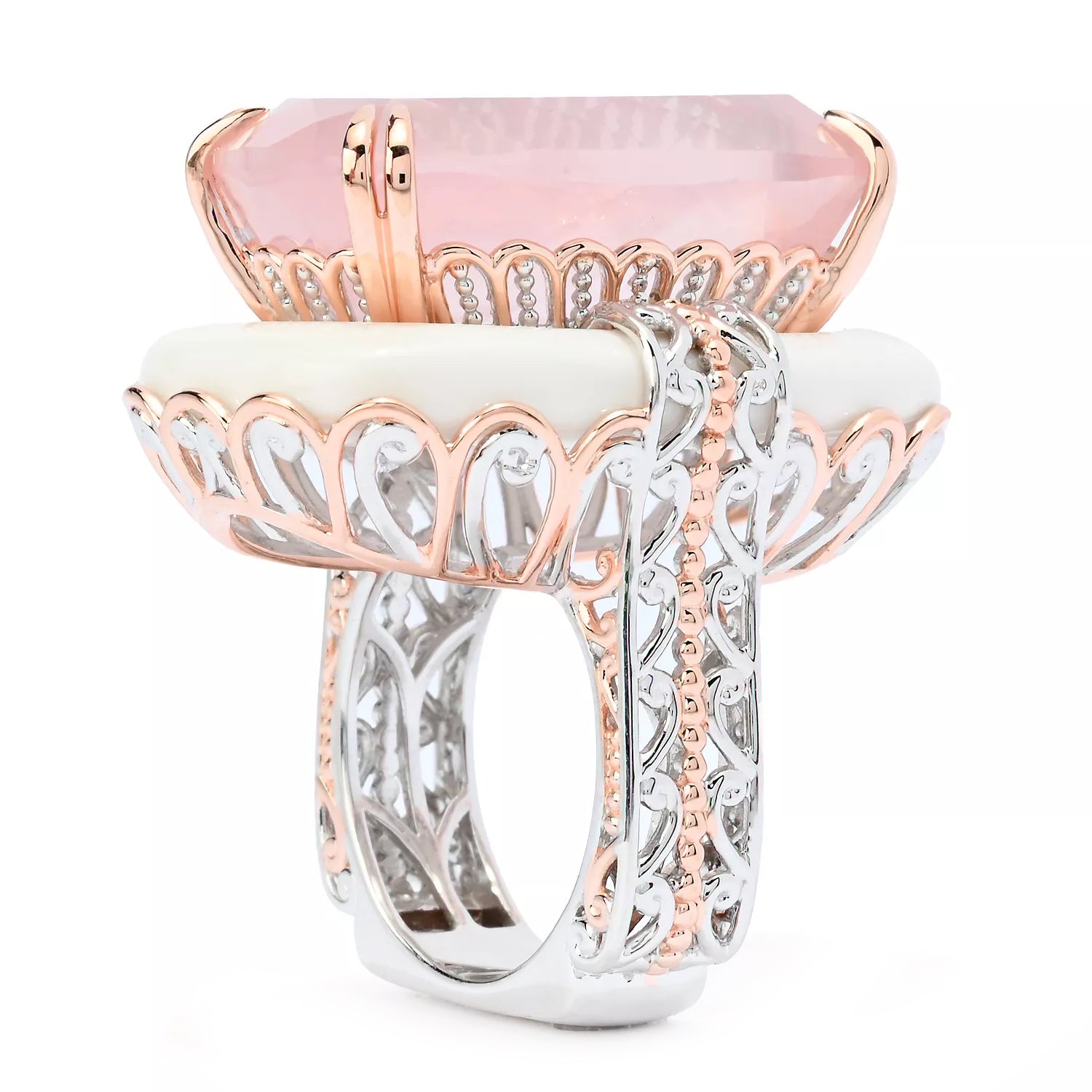 Gems en Vogue 44.81ctw Rose Quartz & White Agate Donut Honker Ring