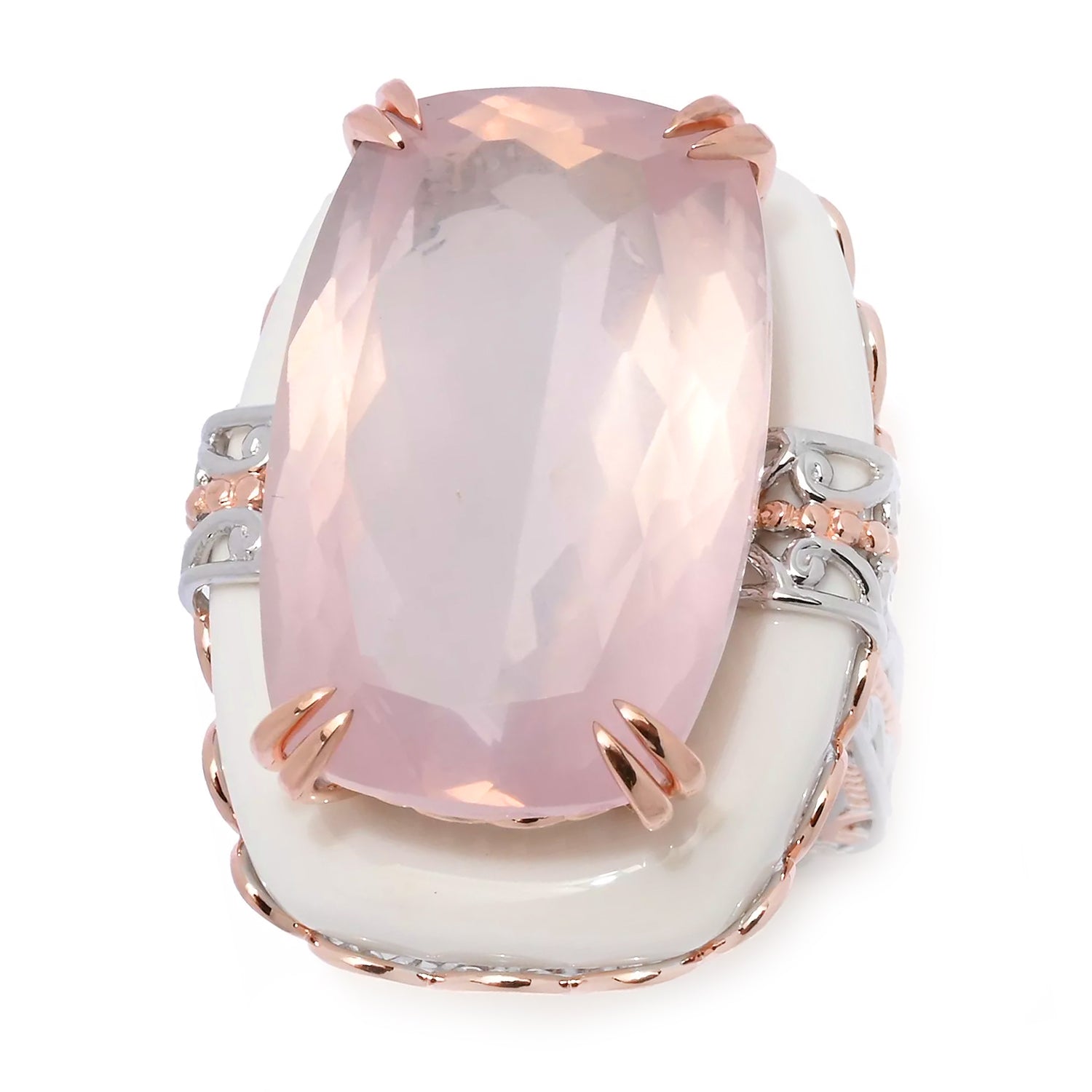 Gems en Vogue 44.81ctw Rose Quartz & White Agate Donut Honker Ring