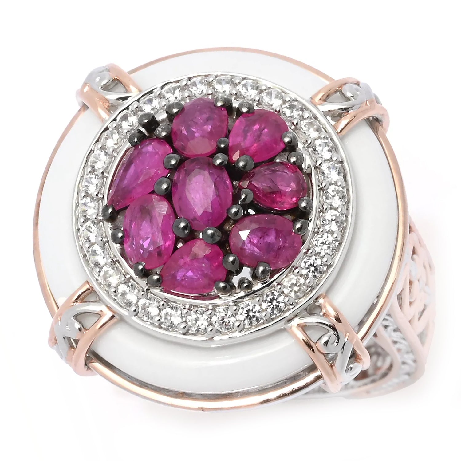 Gems en Vogue 2.05ctw Tanzanian Ruby, White Agate & White Zircon Ring