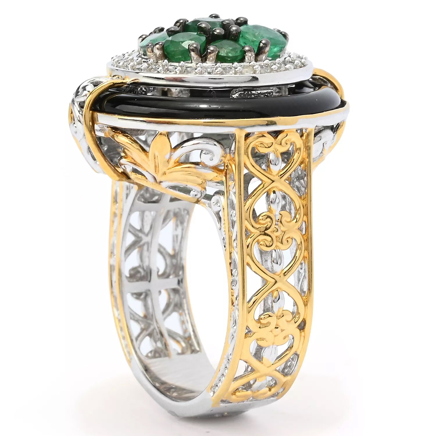 Gems en Vogue 1.81ctw Grizzly Emerald, White Zircon & Black Onyx Ring