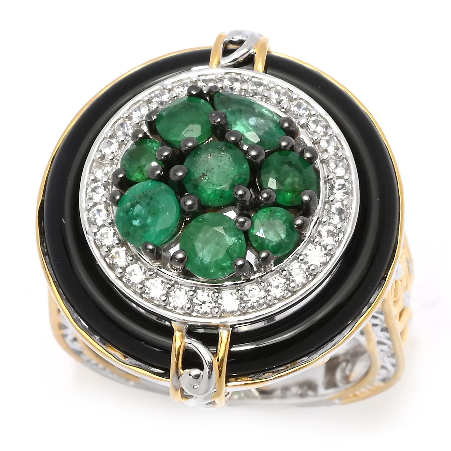 Gems en Vogue 1.81ctw Grizzly Emerald, White Zircon & Black Onyx Ring