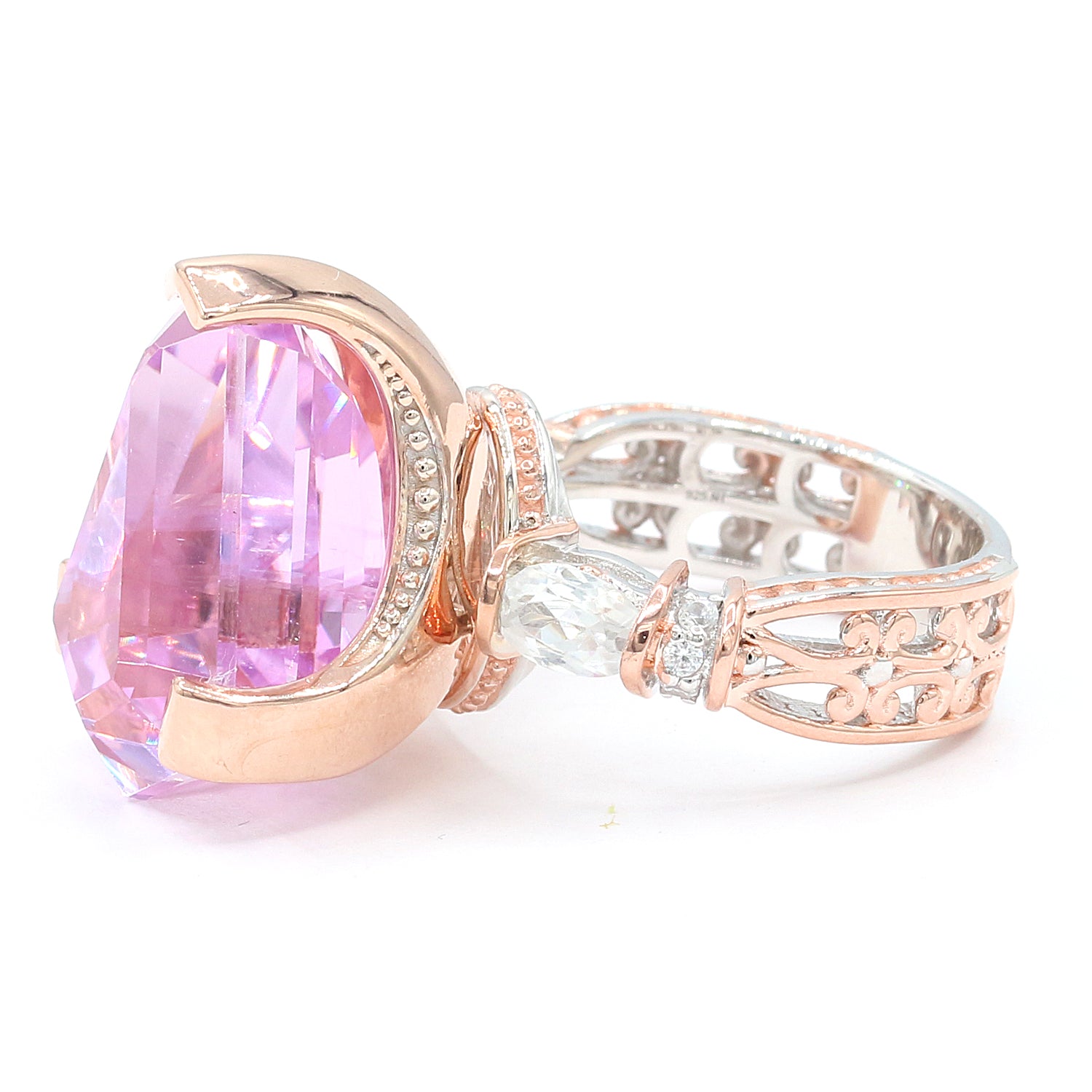Limited Edition Gems en Vogue Luxe One-of-a-Kind 21.36ctw Shield Cut Kunzite & White Zircon Ring