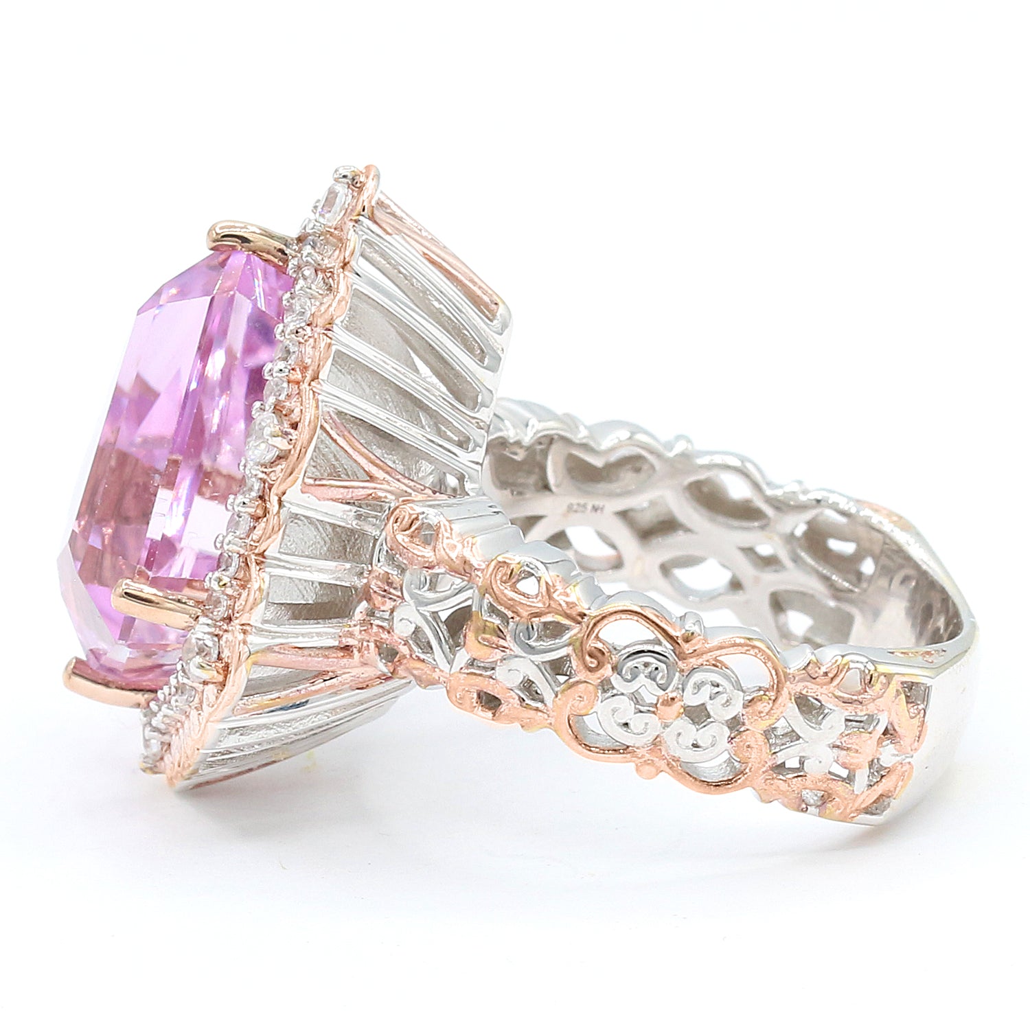 Limited Edition Gems en Vogue Luxe One-of-a-Kind 14.94ctw Shield Cut Kunzite & White Zircon Halo Ring