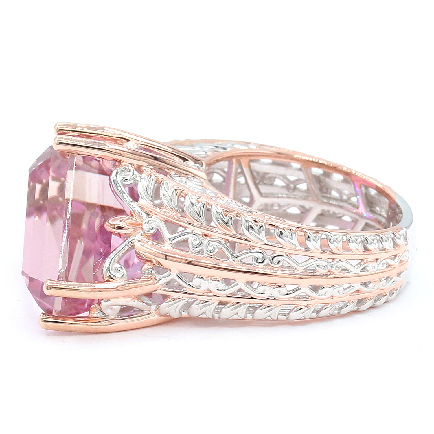 Limited Edition Gems en Vogue Luxe One-of-a-Kind 25.65ctw Shield Cut Kunzite & White Zircon Ring