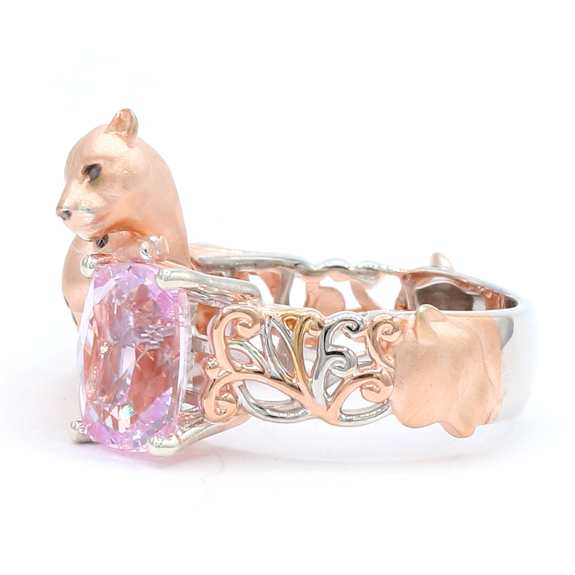 Gems en Vogue One-of-a-Kind 18K Palladium Silver 4.25ctw Pastel Kunzite Panther Ring