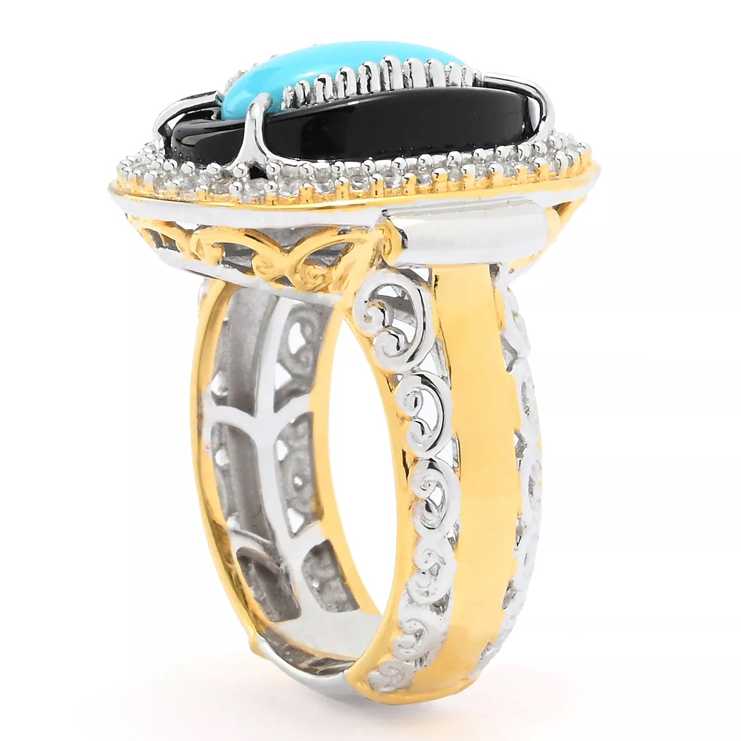 Gems en Vogue Sleeping Beauty Turquoise, Black Onyx & White Zircon Donut Ring