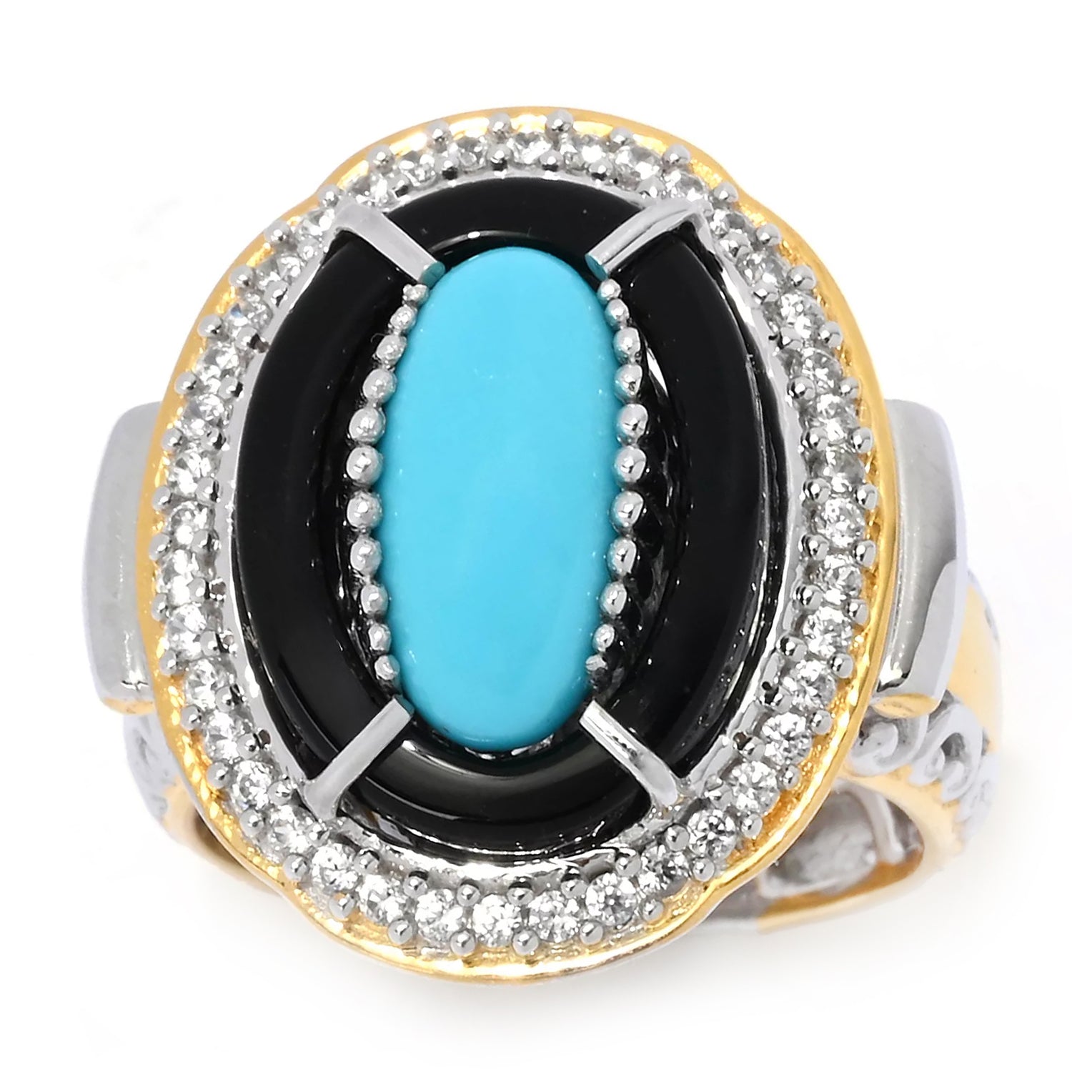 Gems en Vogue Sleeping Beauty Turquoise, Black Onyx & White Zircon Donut Ring