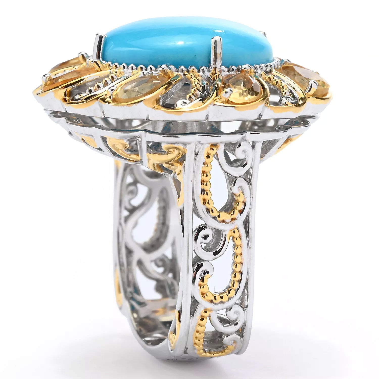 Gems en Vogue Kingman Turquoise & Yellow Citrine Spinner Ring