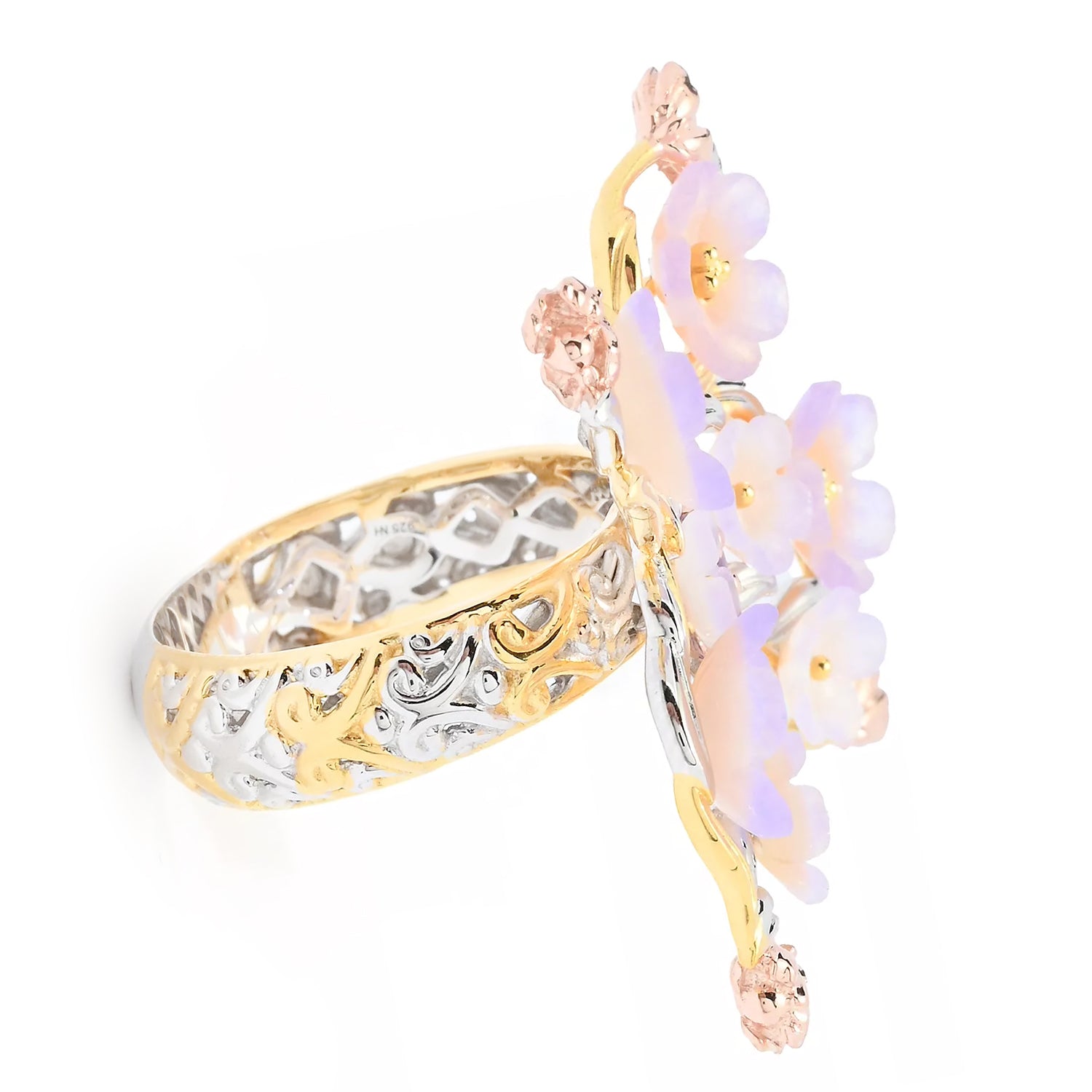 Gems en Vogue Lavender Aventurine Mother-of-Pearl & Amethyst Butterfly & Flower Ring