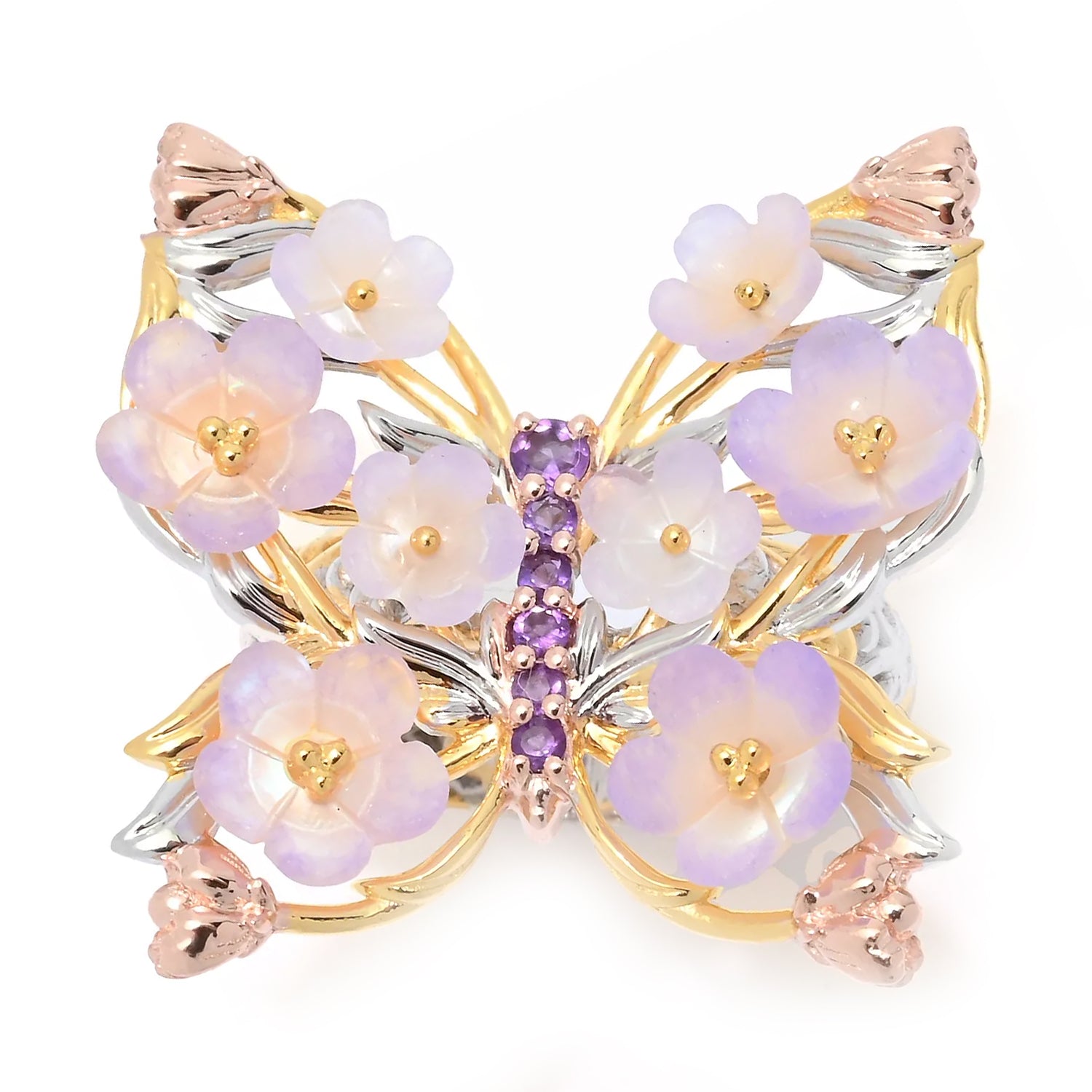 Gems en Vogue Lavender Aventurine Mother-of-Pearl & Amethyst Butterfly & Flower Ring