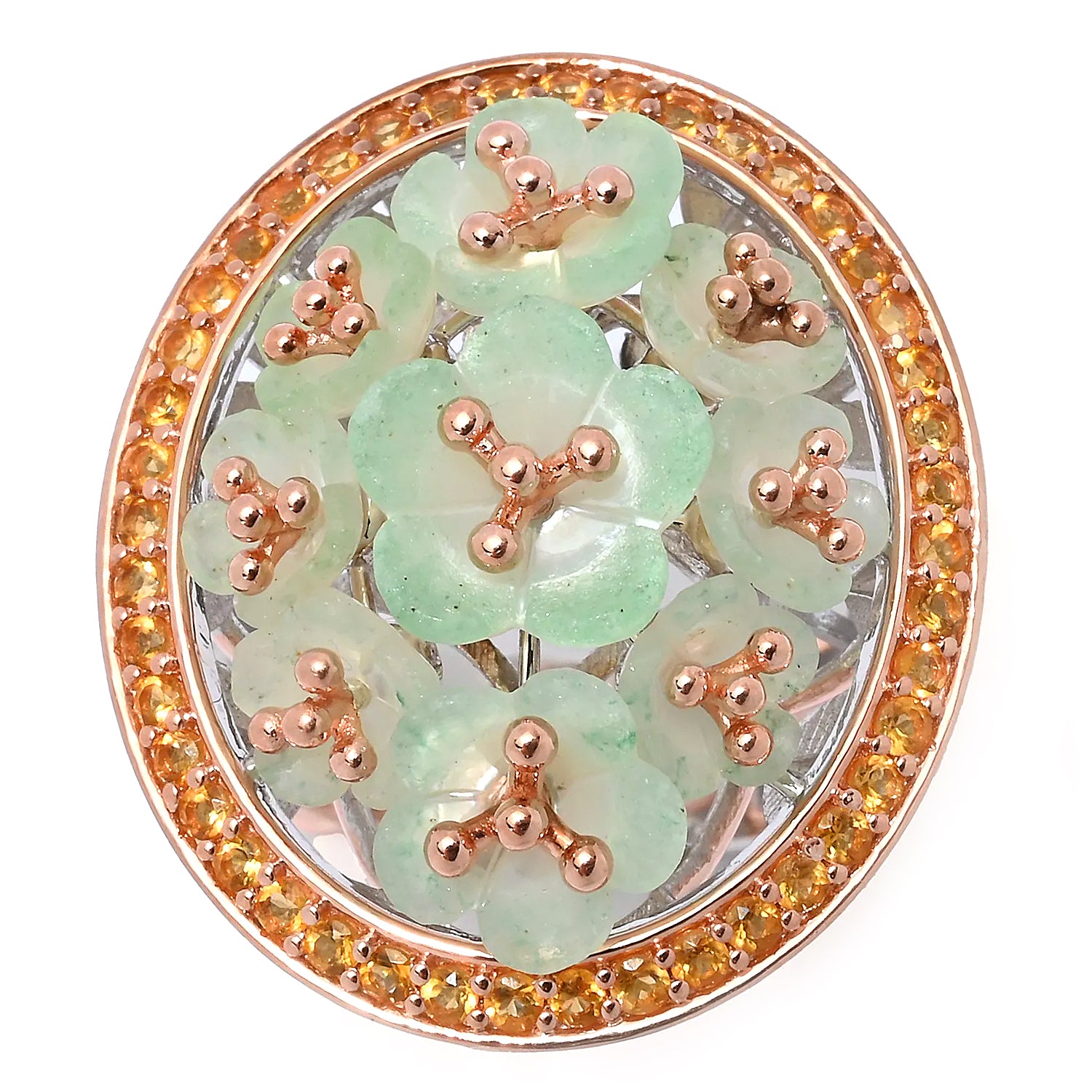 Gems en Vogue Multi Carved Green Aventurine Flower & Yellow Citrine Ring