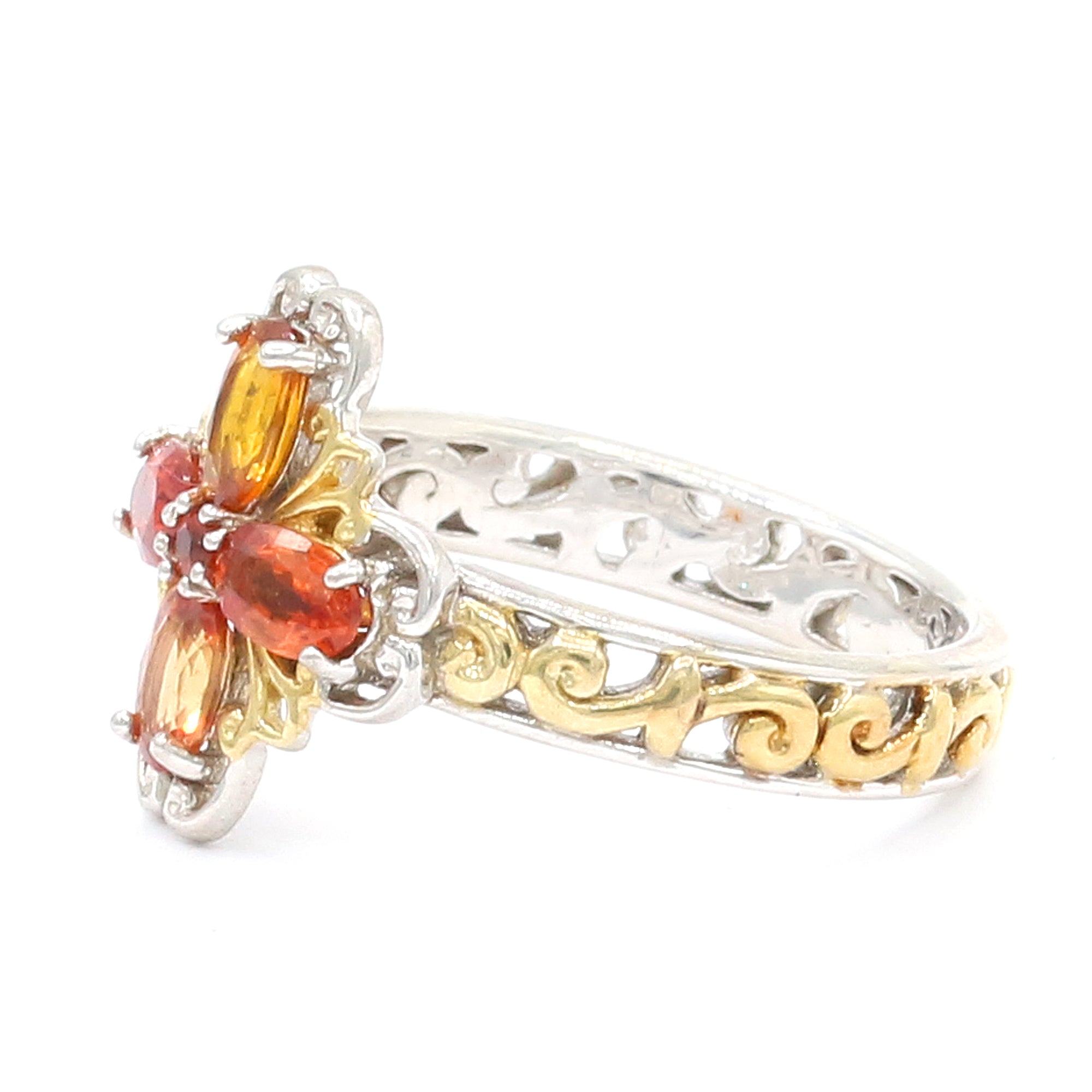 Gems en Vogue 24K Palladium Silver 1.45ctw Red & Orange Sapphire Cluster Ring CANNOT BE RESIZED