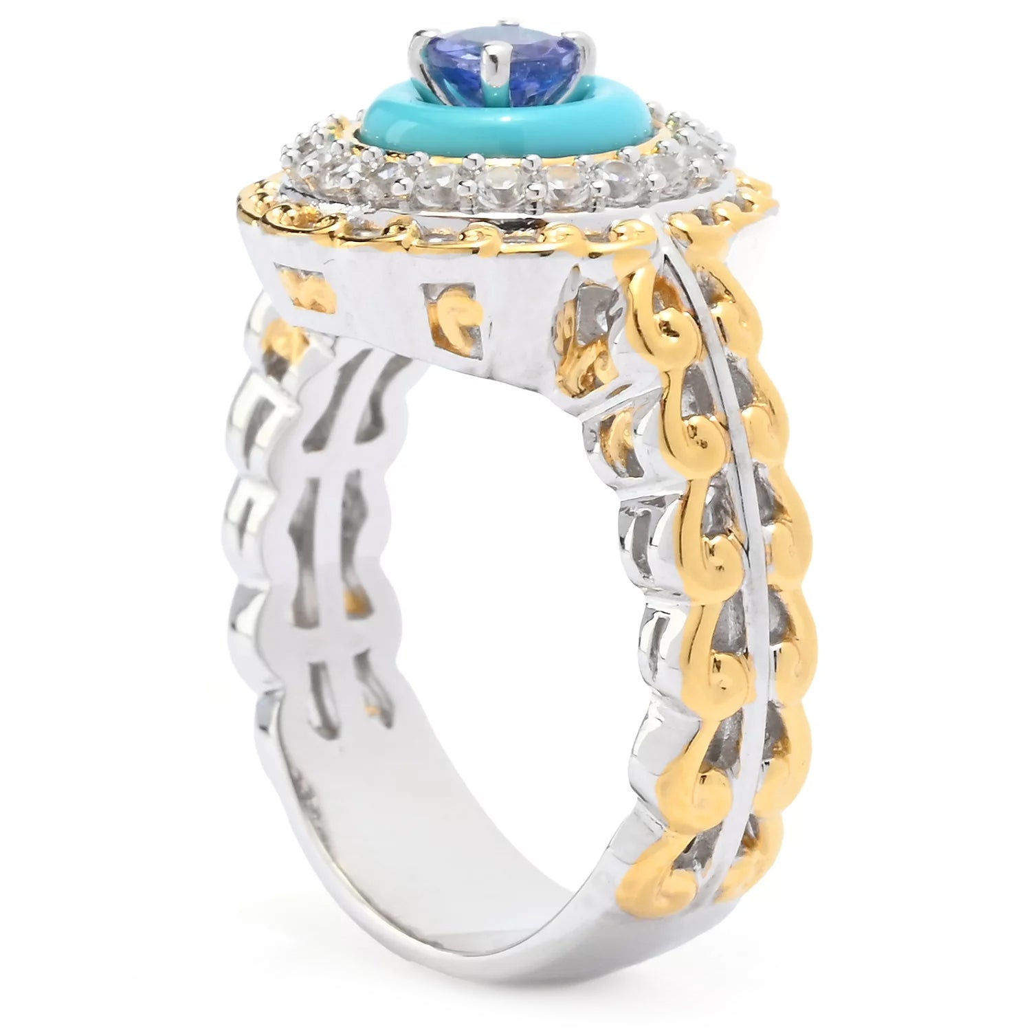 Gems en Vogue Sleeping Beauty Turquoise, Tanzanite & White Zircon Ring