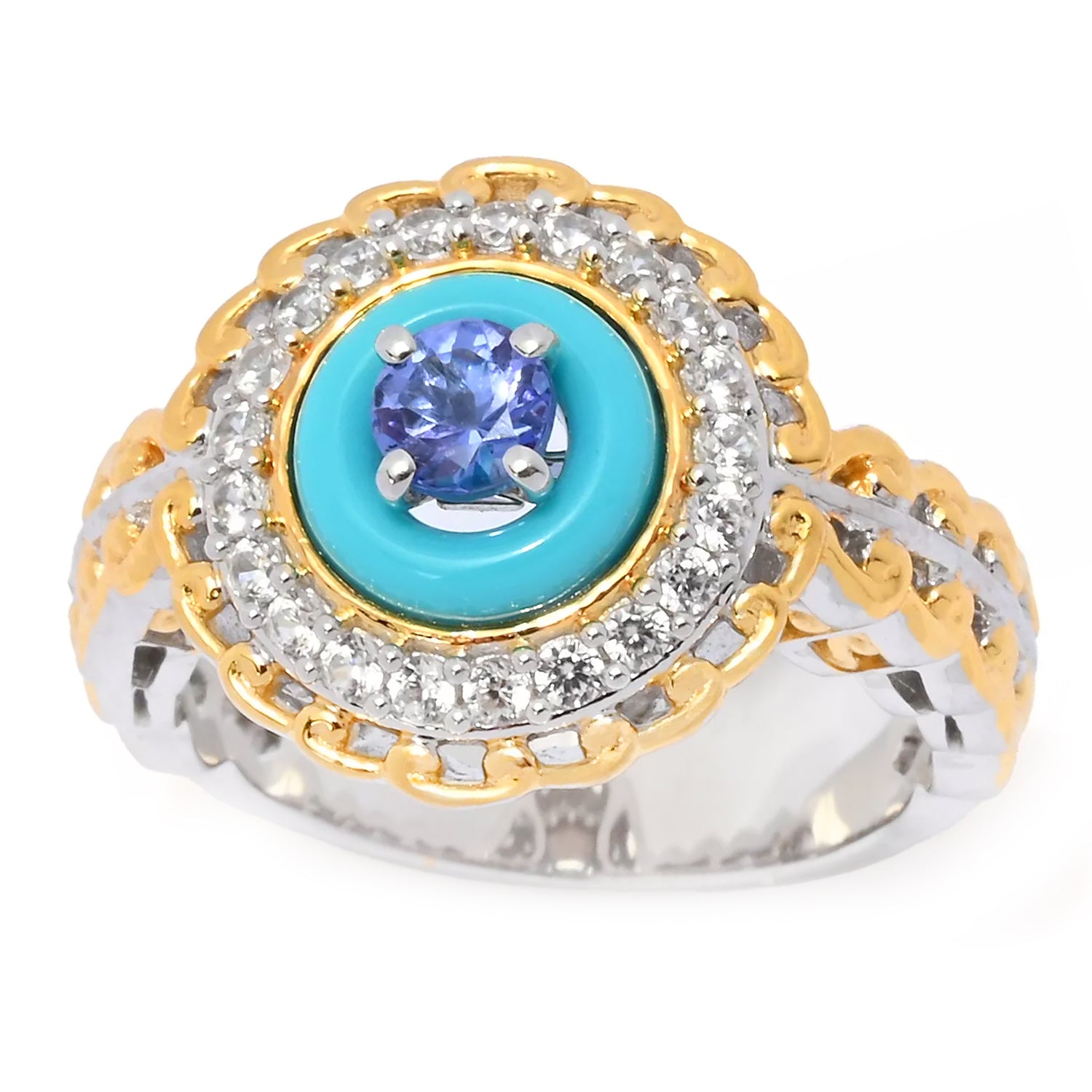 Gems en Vogue Sleeping Beauty Turquoise, Tanzanite & White Zircon Ring