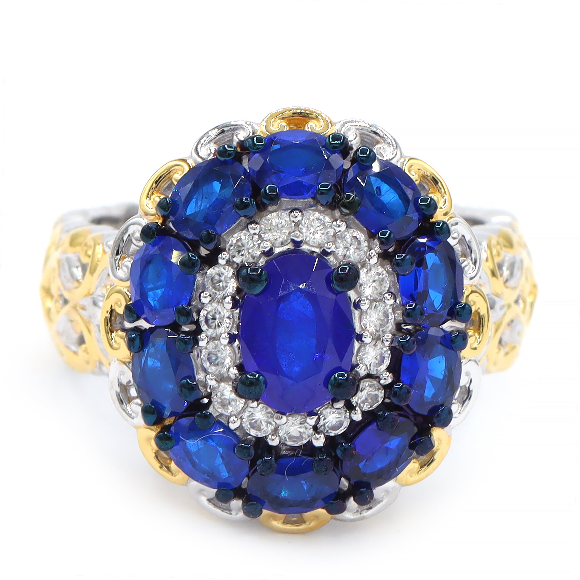 Gems en Vogue One-of-a-Kind 24K Palladium Silver 3.07ctw Cobalt Blue Spinel & White Zircon Halo Ring