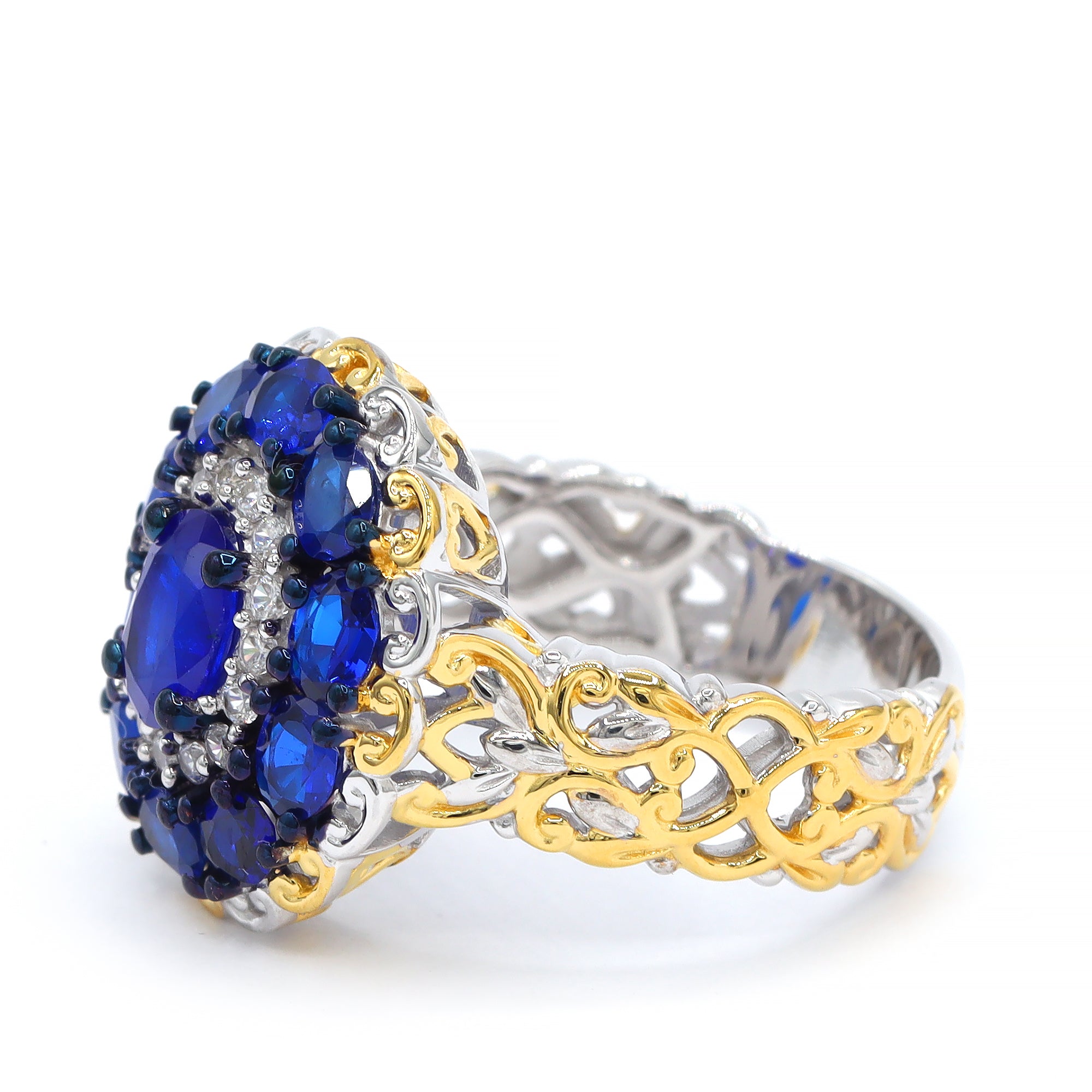 Gems en Vogue One-of-a-Kind 24K Palladium Silver 3.07ctw Cobalt Blue Spinel & White Zircon Halo Ring