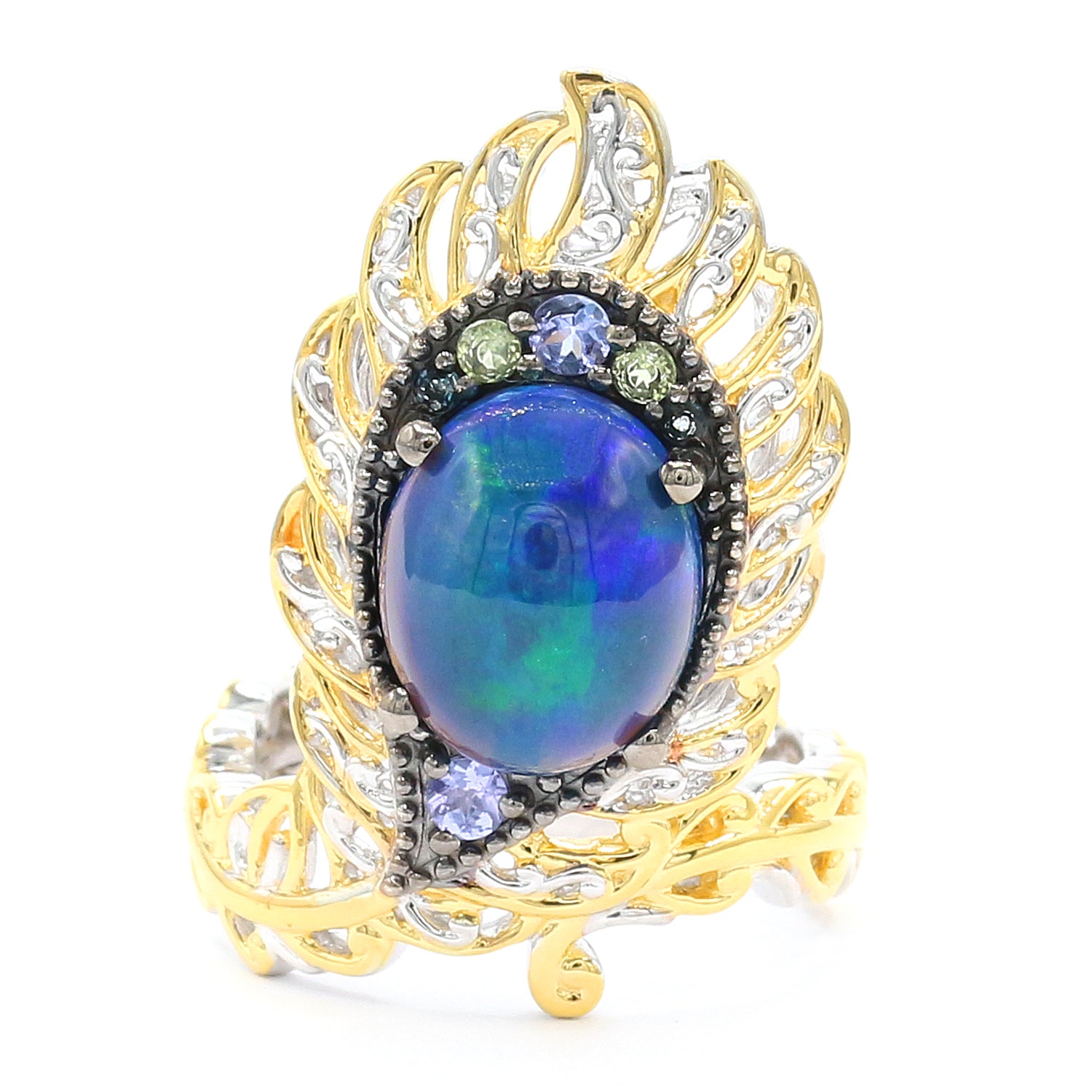 Gems en Vogue Peacock Blue Opal & Choice of Chrome Diopside Or Multi Gemstones Ring