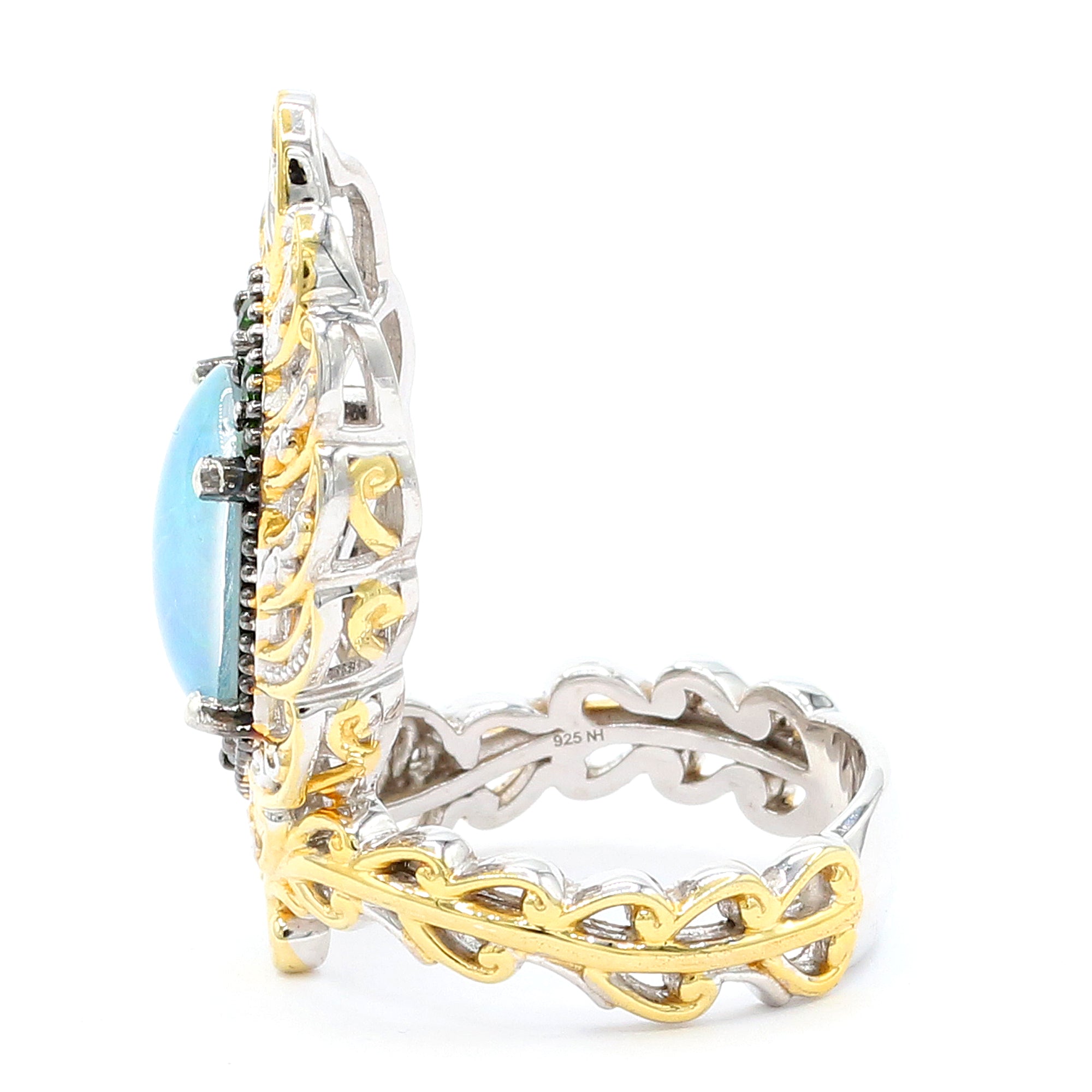 Gems en Vogue One-of-a-kind 24K Palladium Silver Australian Aurora Opal Triplet & Chrome Diopside Peacock Ring