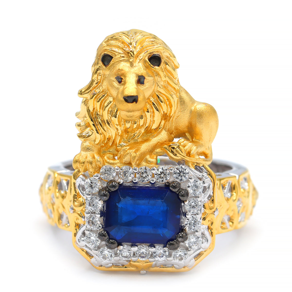 Gems en Vogue One-of-a-Kind 24K Palladium Silver 2.48ctw Cobalt Blue Spinel & White Zircon Halo Lion Ring