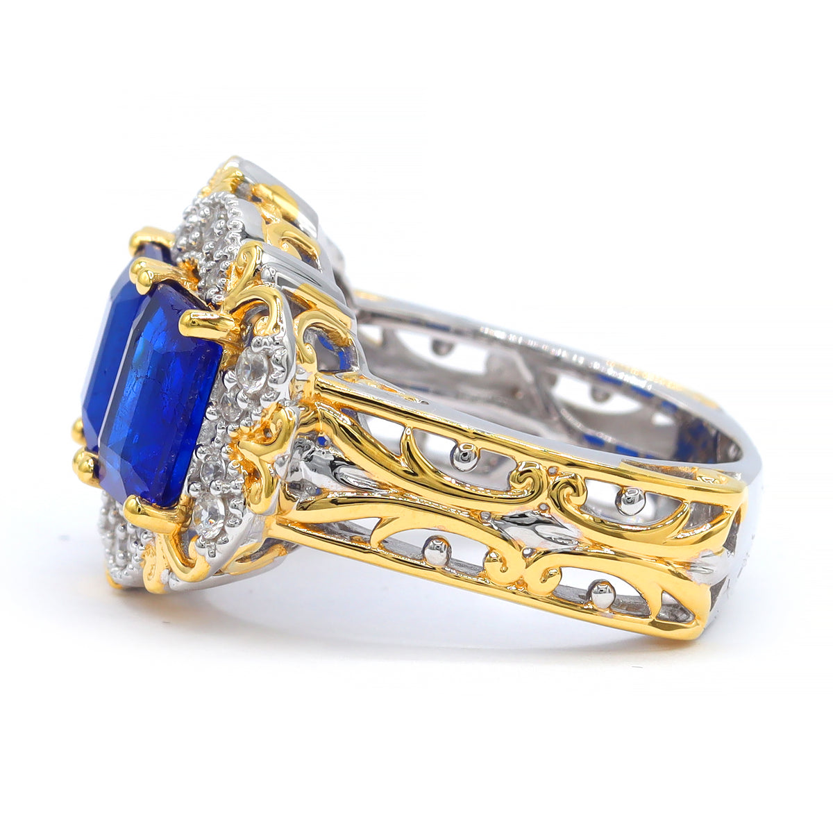Gems en Vogue One-of-a-Kind 24K Palladium Silver 5.86ctw Cobalt Blue Spinel & White Zircon Three Stone Ring