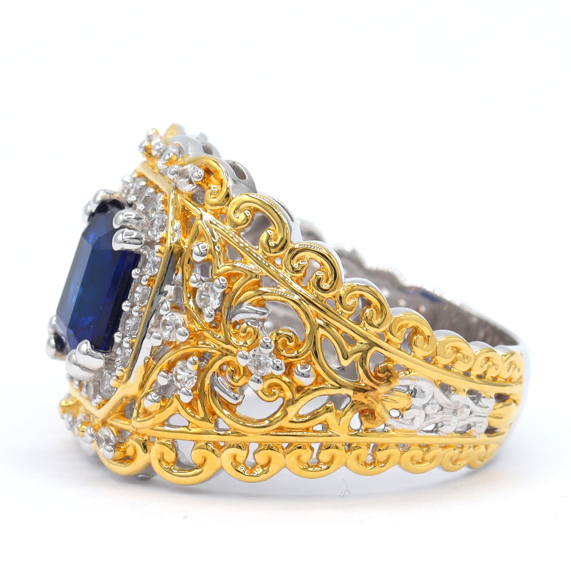 Gems en Vogue One-of-a-Kind 24K Palladium Silver 2.59ctw Cobalt Blue Spinel & White Zircon Ring