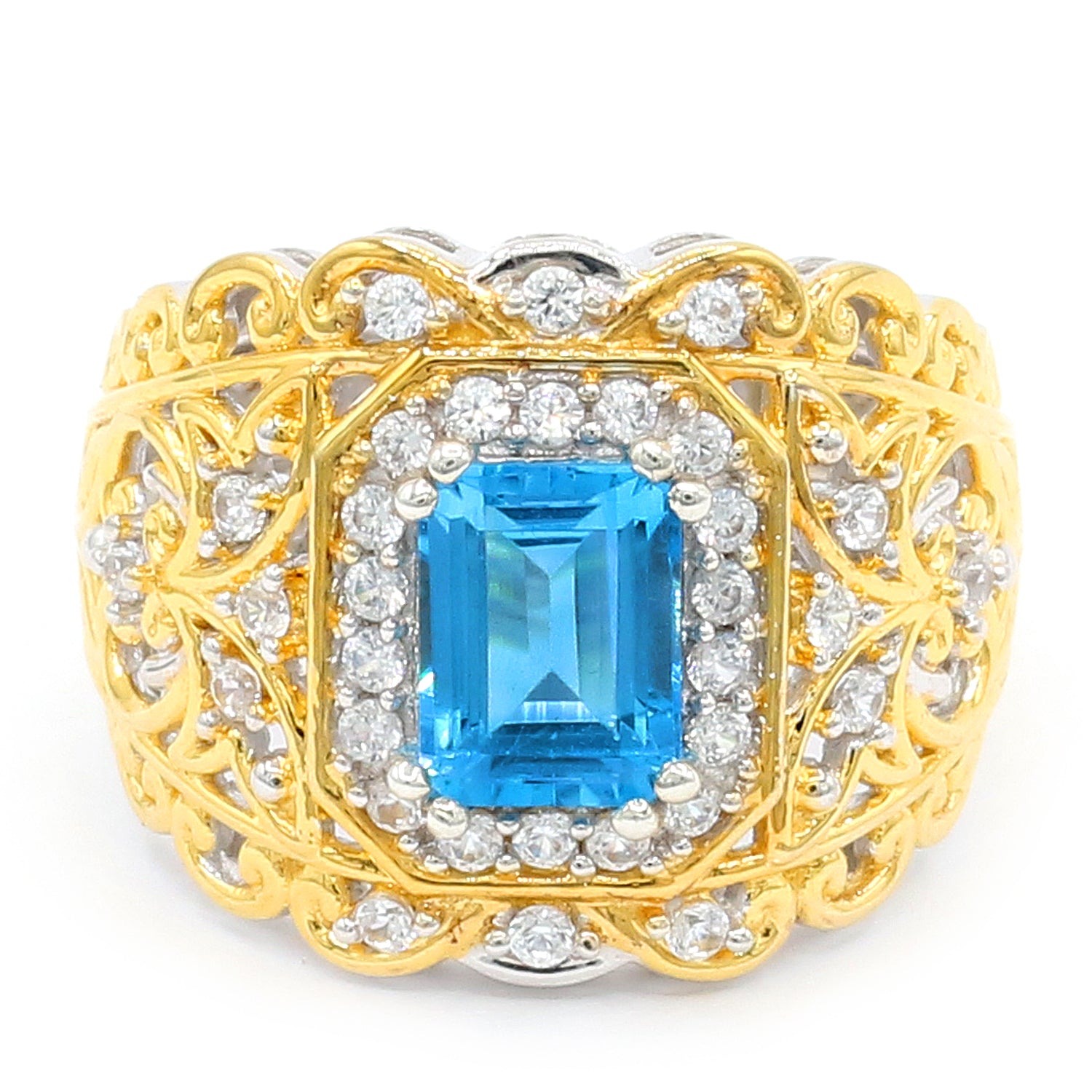 Gems en Vogue 2.76ctw Swiss Blue Topaz & White Zircon Halo Ring