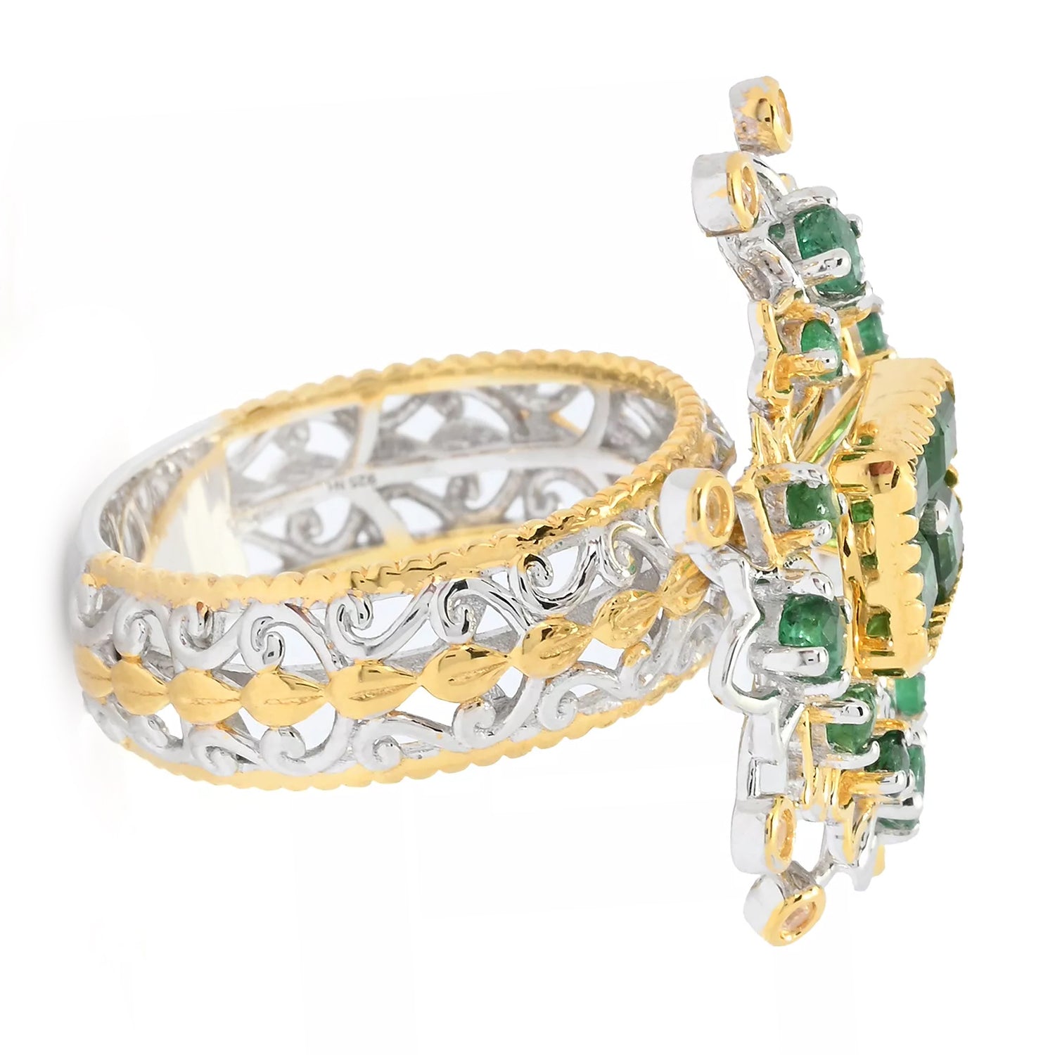 Gems en Vogue 1.23ctw Grizzly Emerald & White Zircon Ring