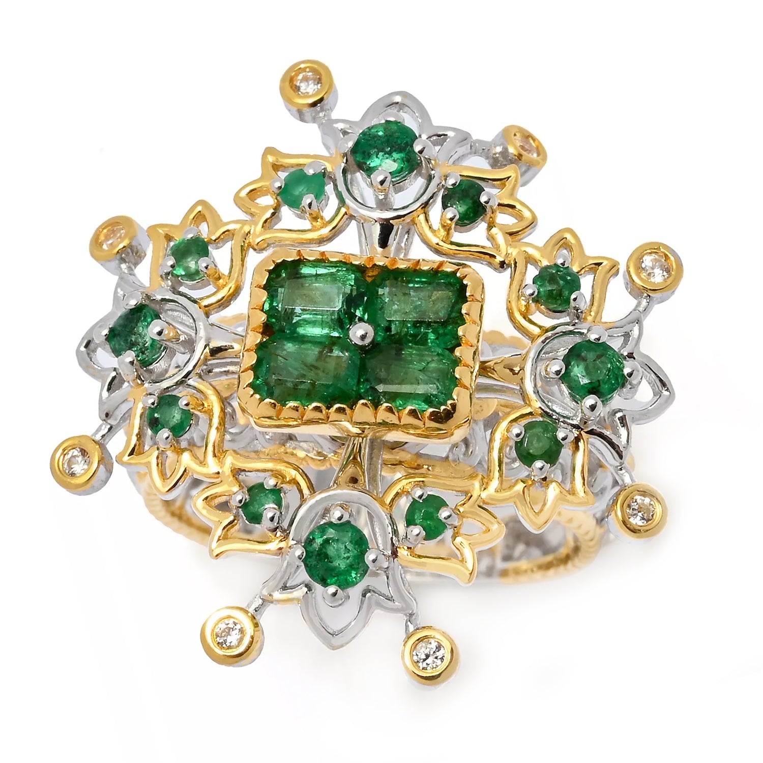 Gems en Vogue 1.23ctw Grizzly Emerald & White Zircon Ring