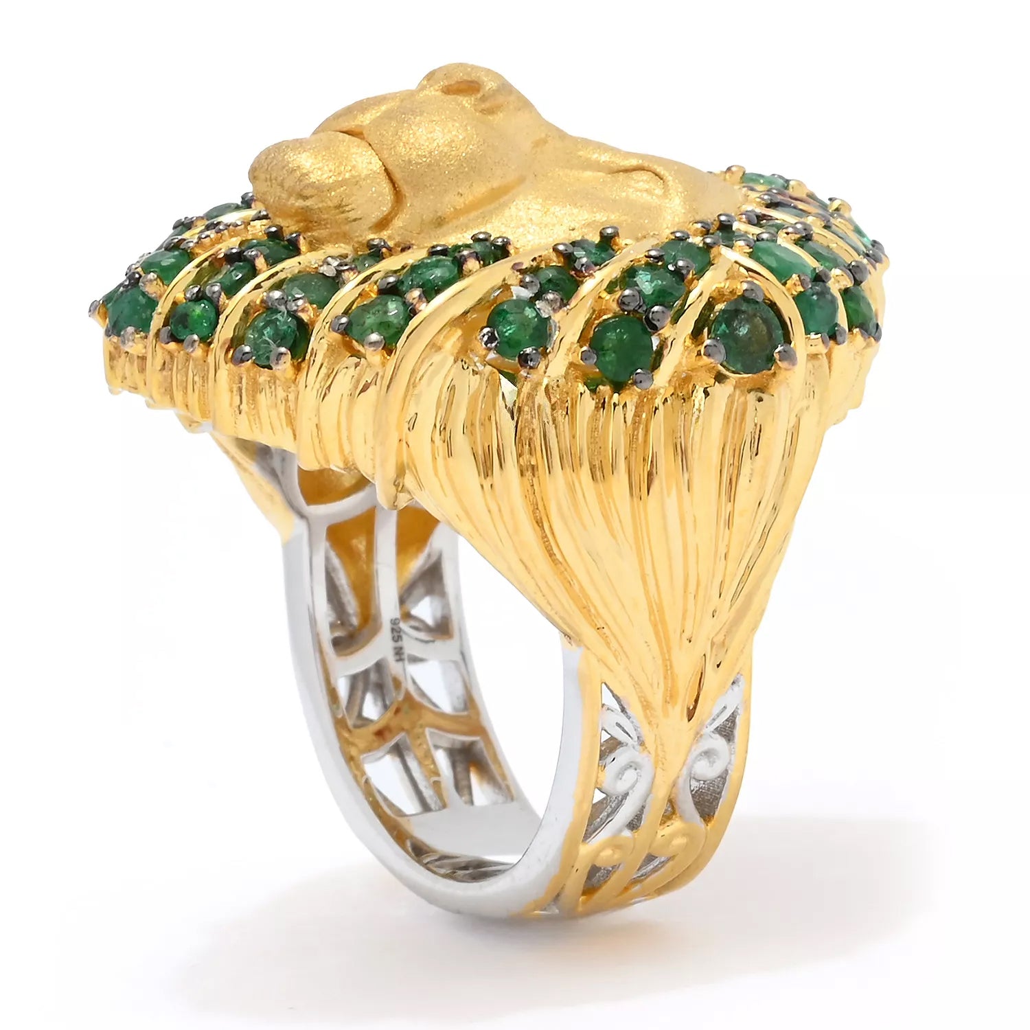 Gems en Vogue 2.00ctw Grizzly Emerald Lion Ring