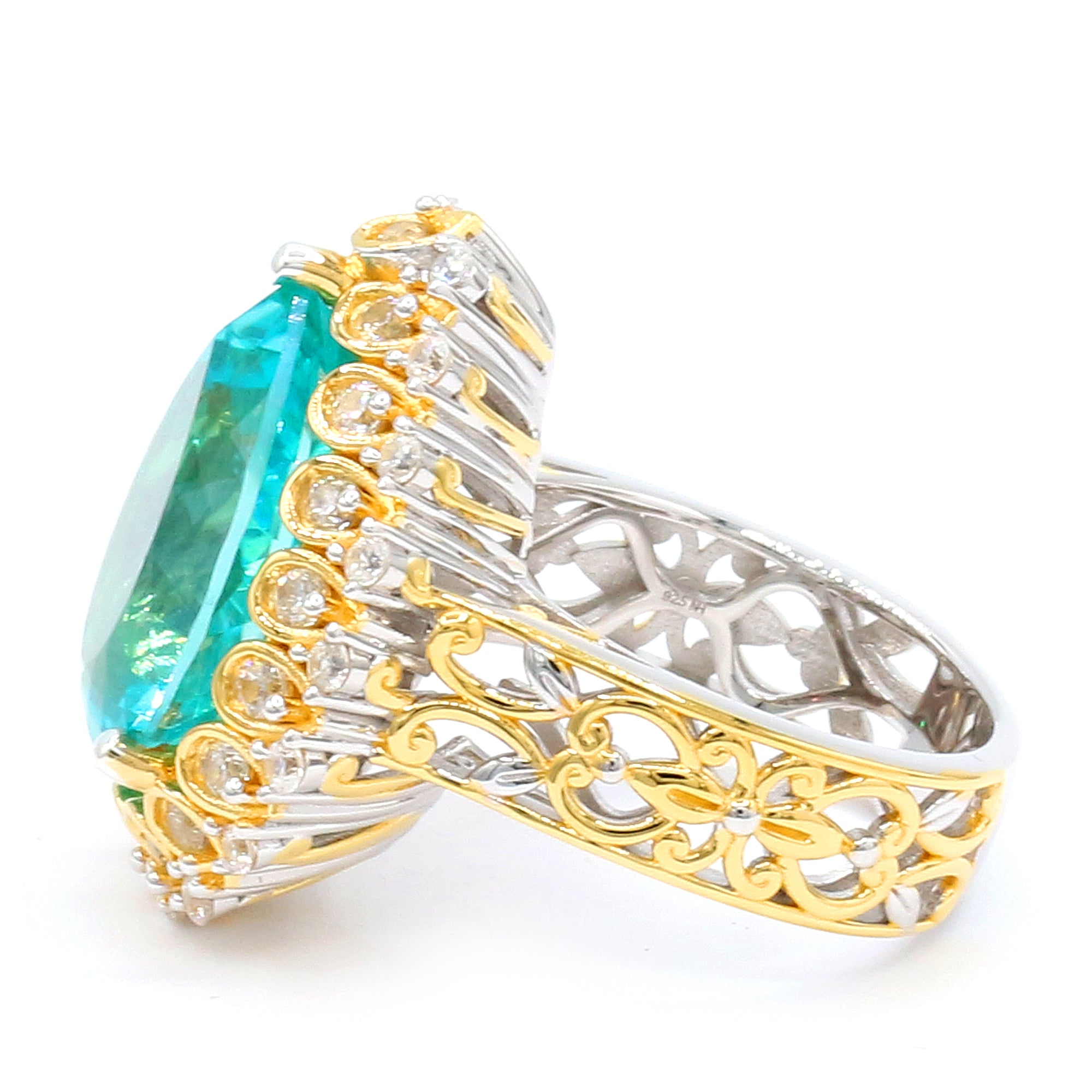 Gems en Vogue 24K Palladium Silver 15.62ctw Paraiba Topaz & White Zircon Halo Ring