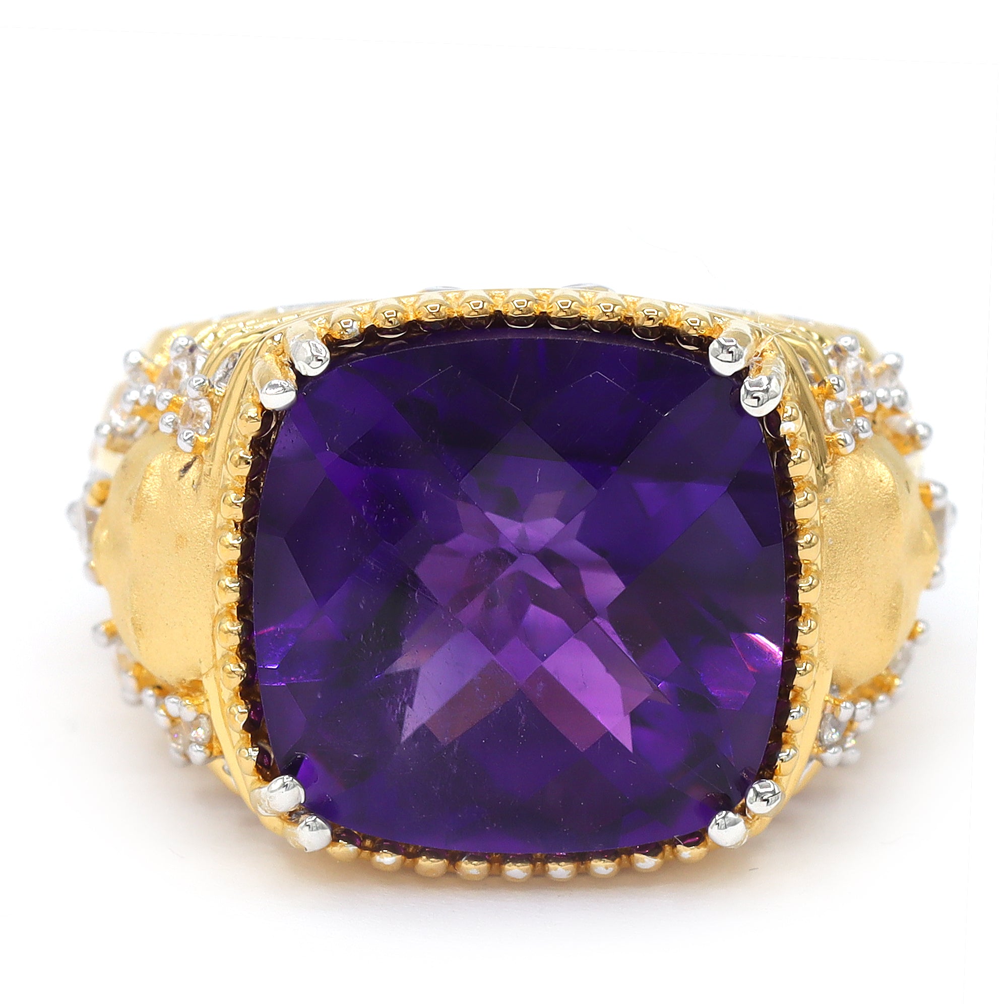 Gems en Vogue One-of-a-Kind 24K Palladium Silver 13.27ctw Namibian Amethyst & White Zircon Sunburst Ring