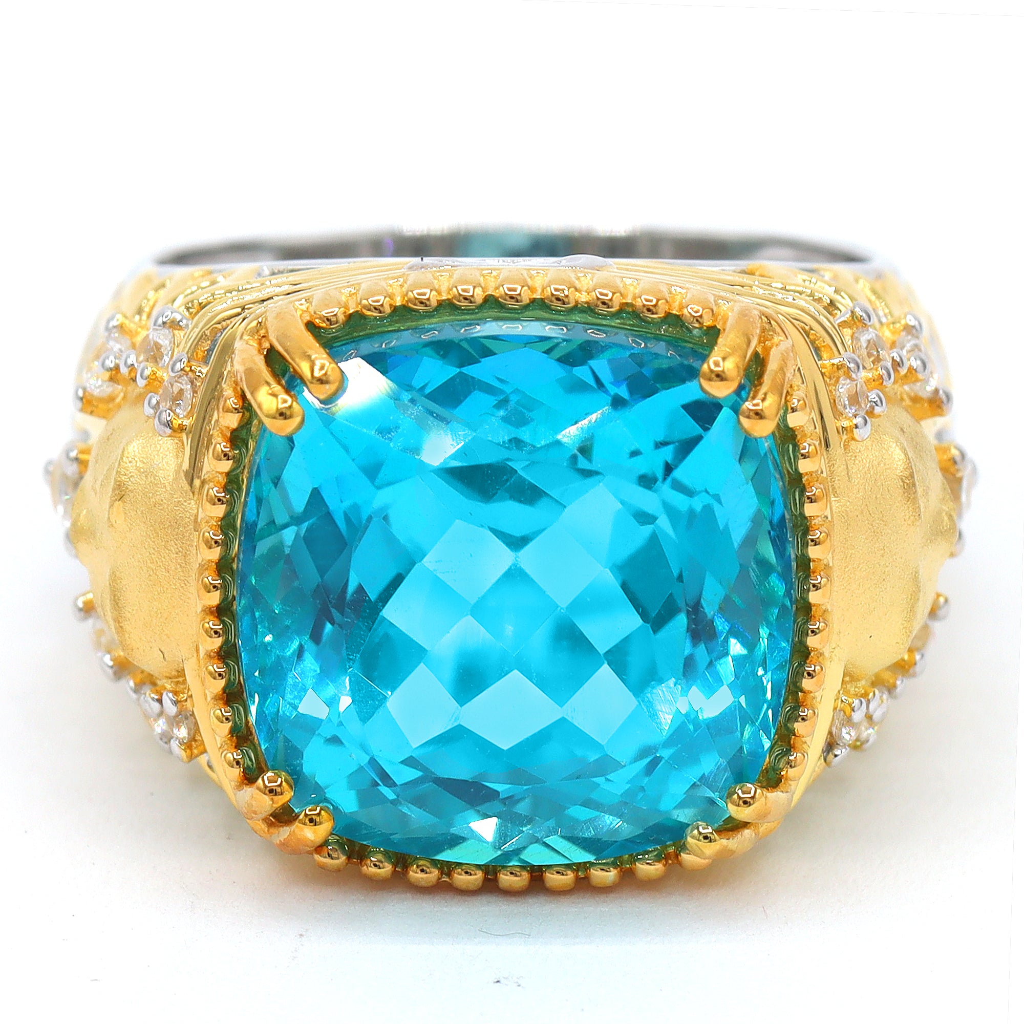 Gems en Vogue One-of-a-Kind 24K Palladium Silver 16.67ctw Paraiba Topaz & White Zircon Sunburst Ring