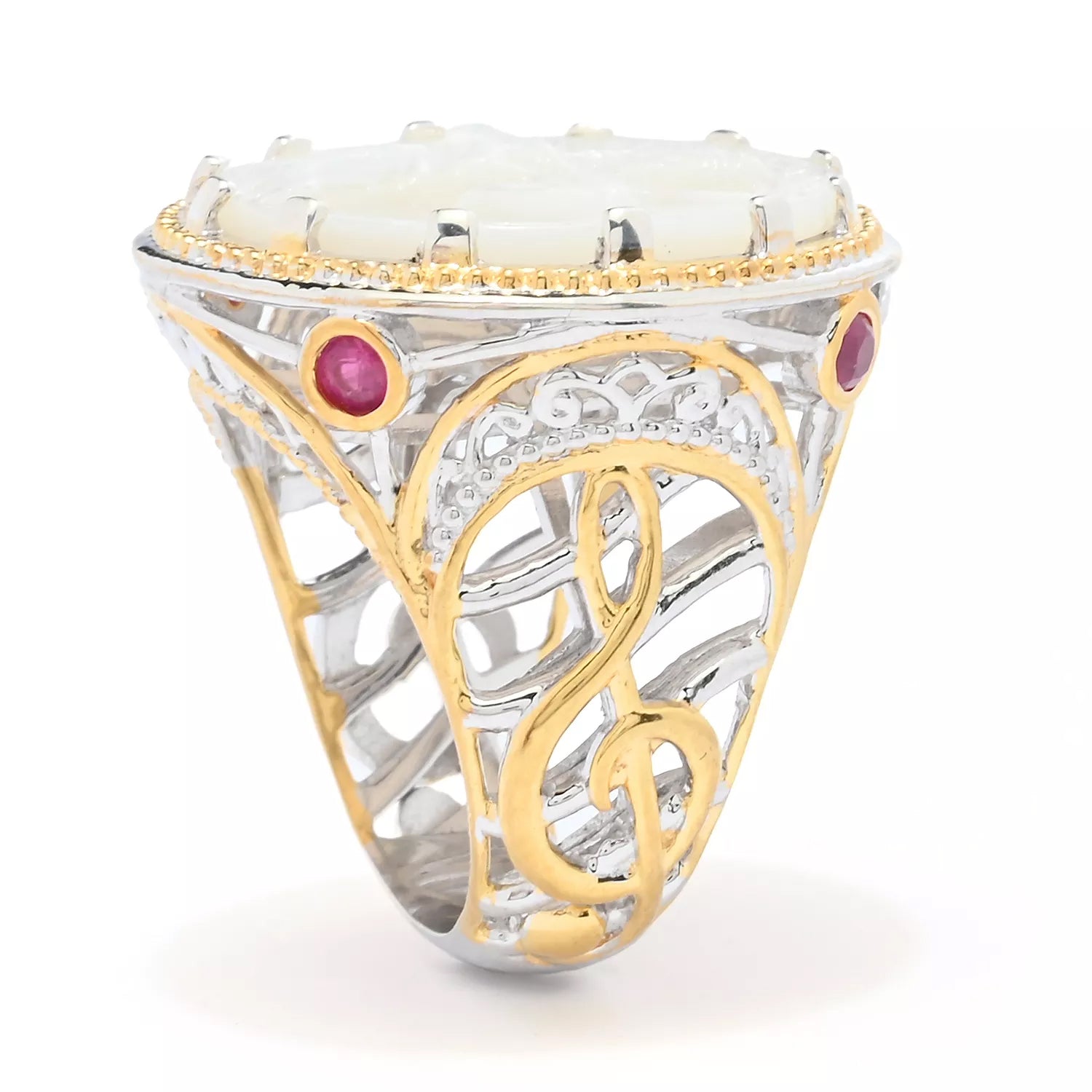 Gems en Vogue White Mother-of-Pearl & Ruby Violinist Ring