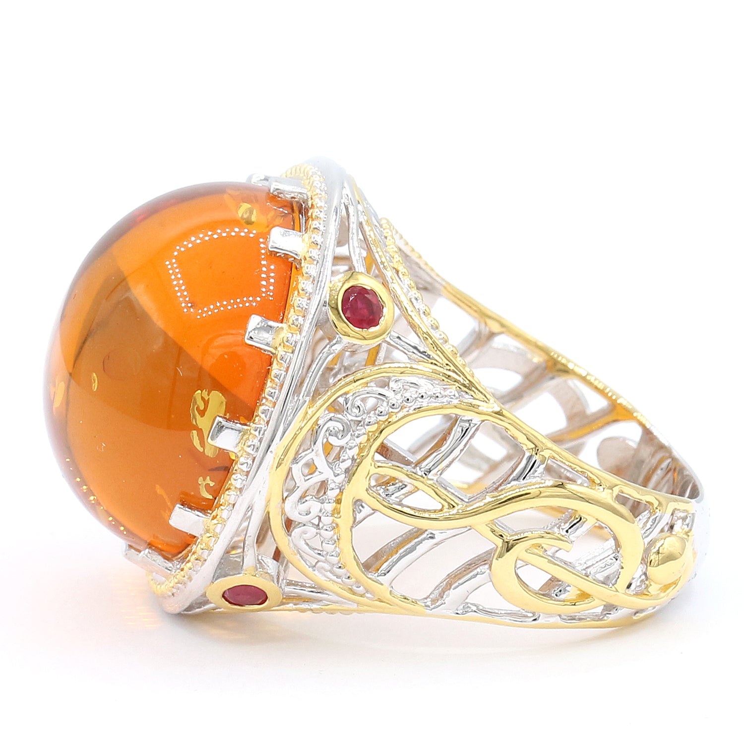 Gems en Vogue Round Baltic Amber & Ruby Ring