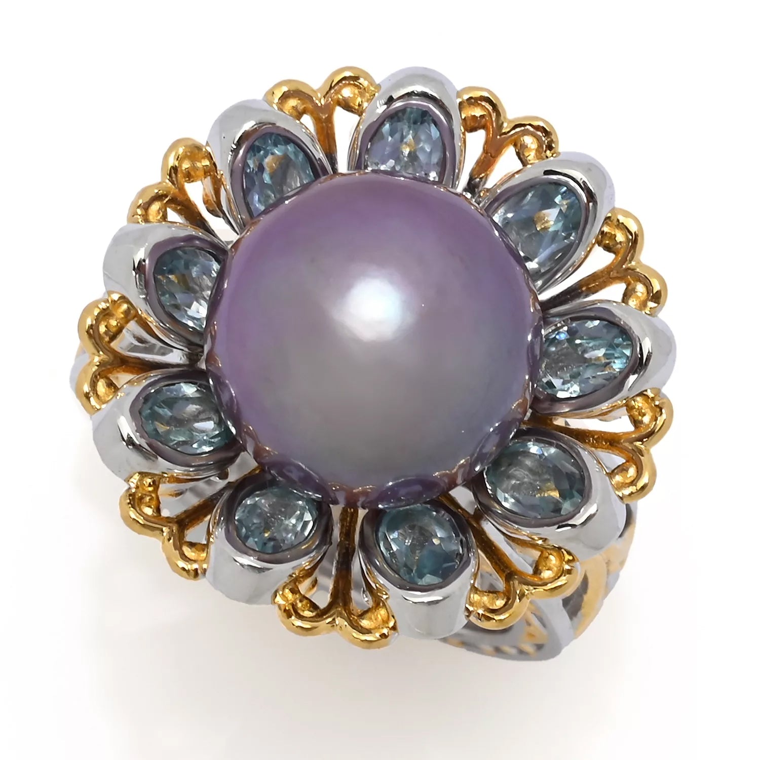 Gems en Vogue Peacock Edison Pearl & Blue Topaz Ring