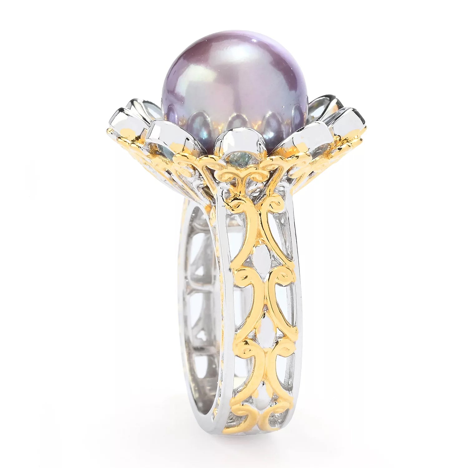 Gems en Vogue Peacock Edison Pearl & Blue Topaz Ring