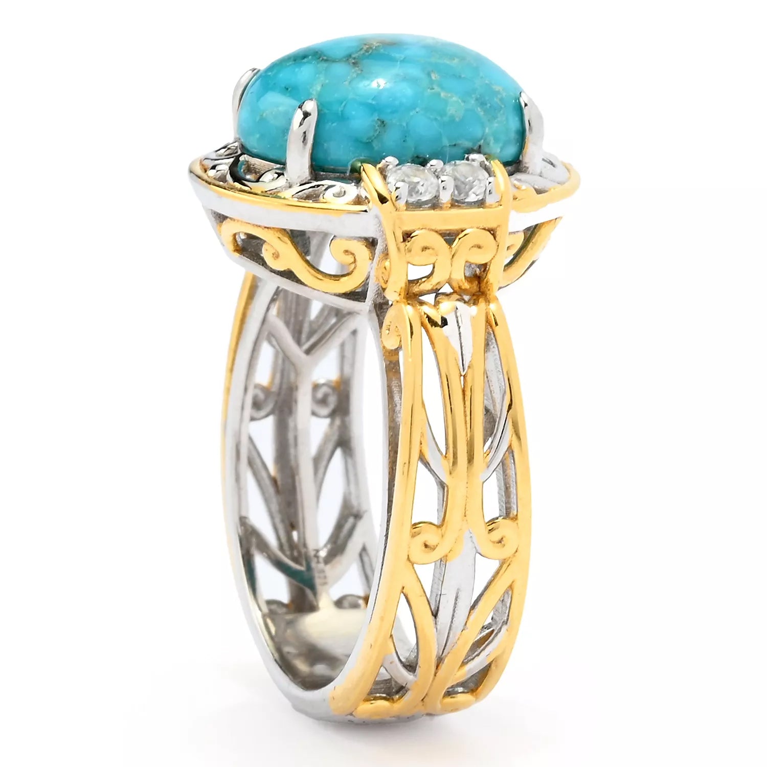 Gems en Vogue Bird Eye Turquoise & White Zircon Ring