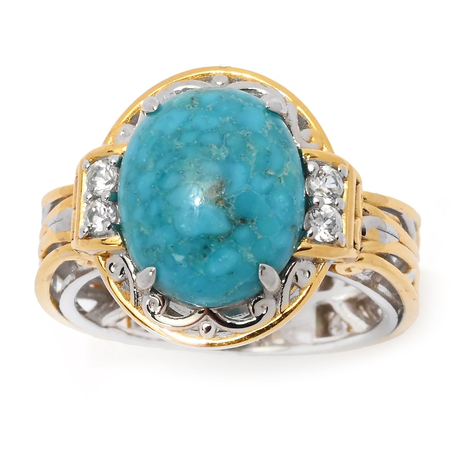 Gems en Vogue Bird Eye Turquoise & White Zircon Ring