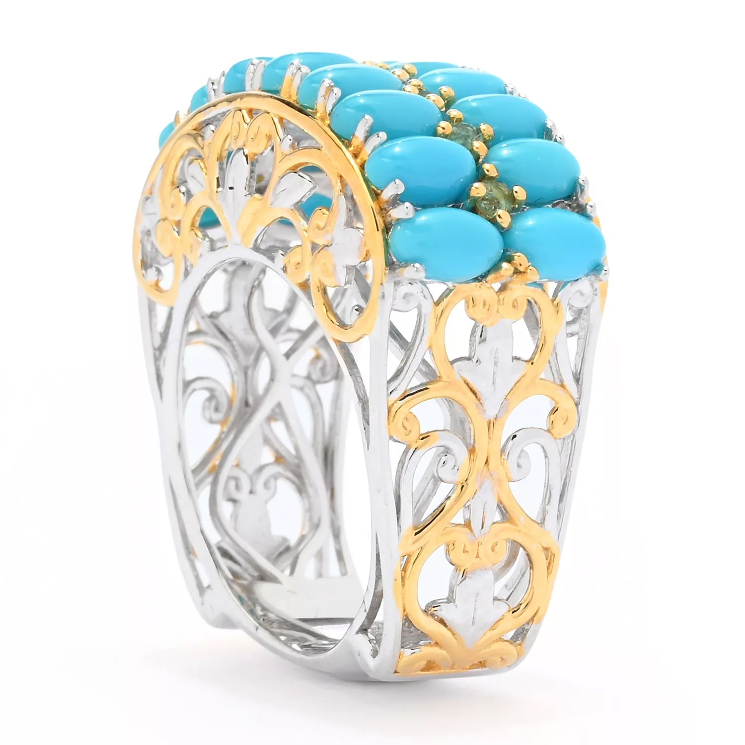 Gems en Vogue Sleeping Beauty Turquoise & Grizzly Emerald Band Ring