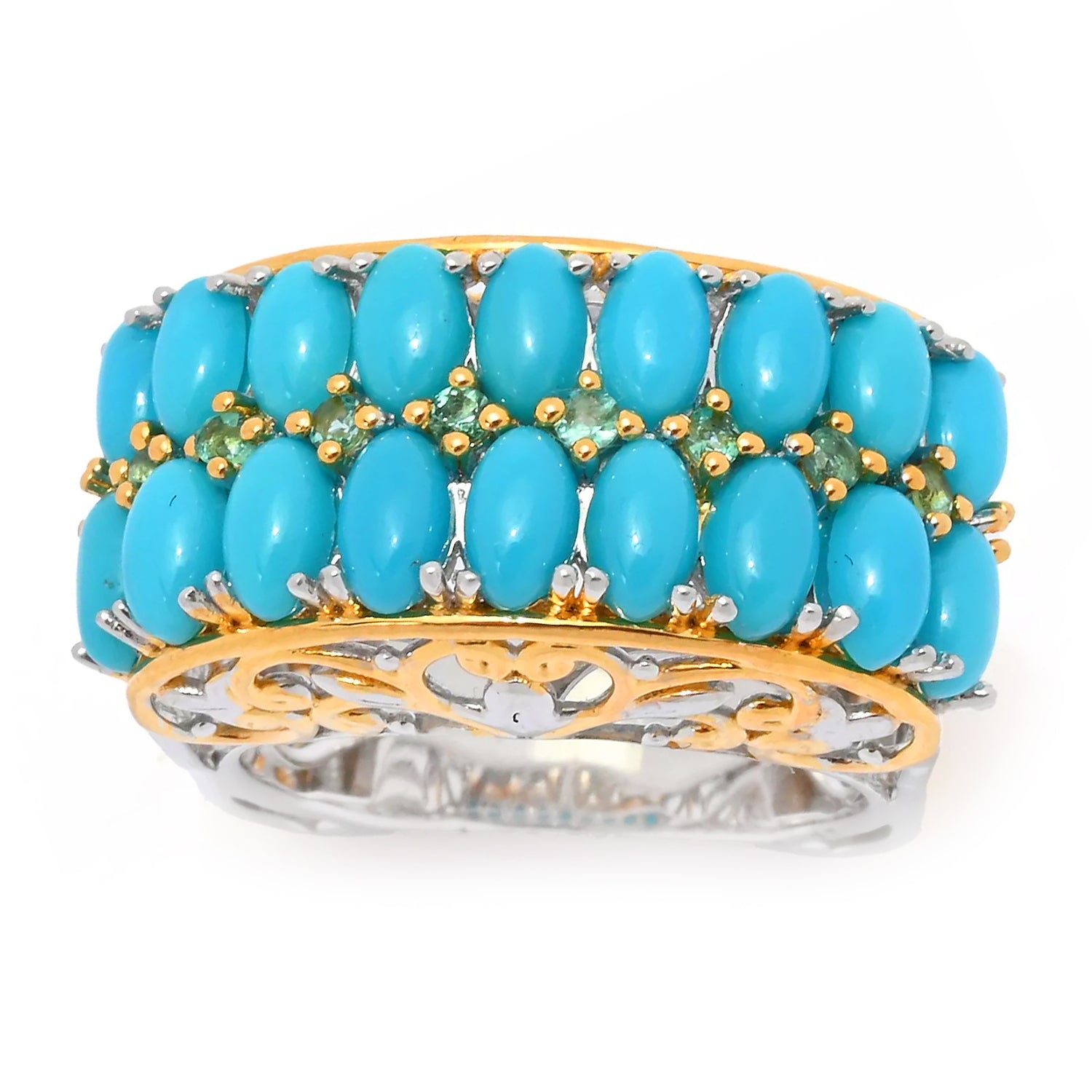 Gems en Vogue Sleeping Beauty Turquoise & Grizzly Emerald Band Ring