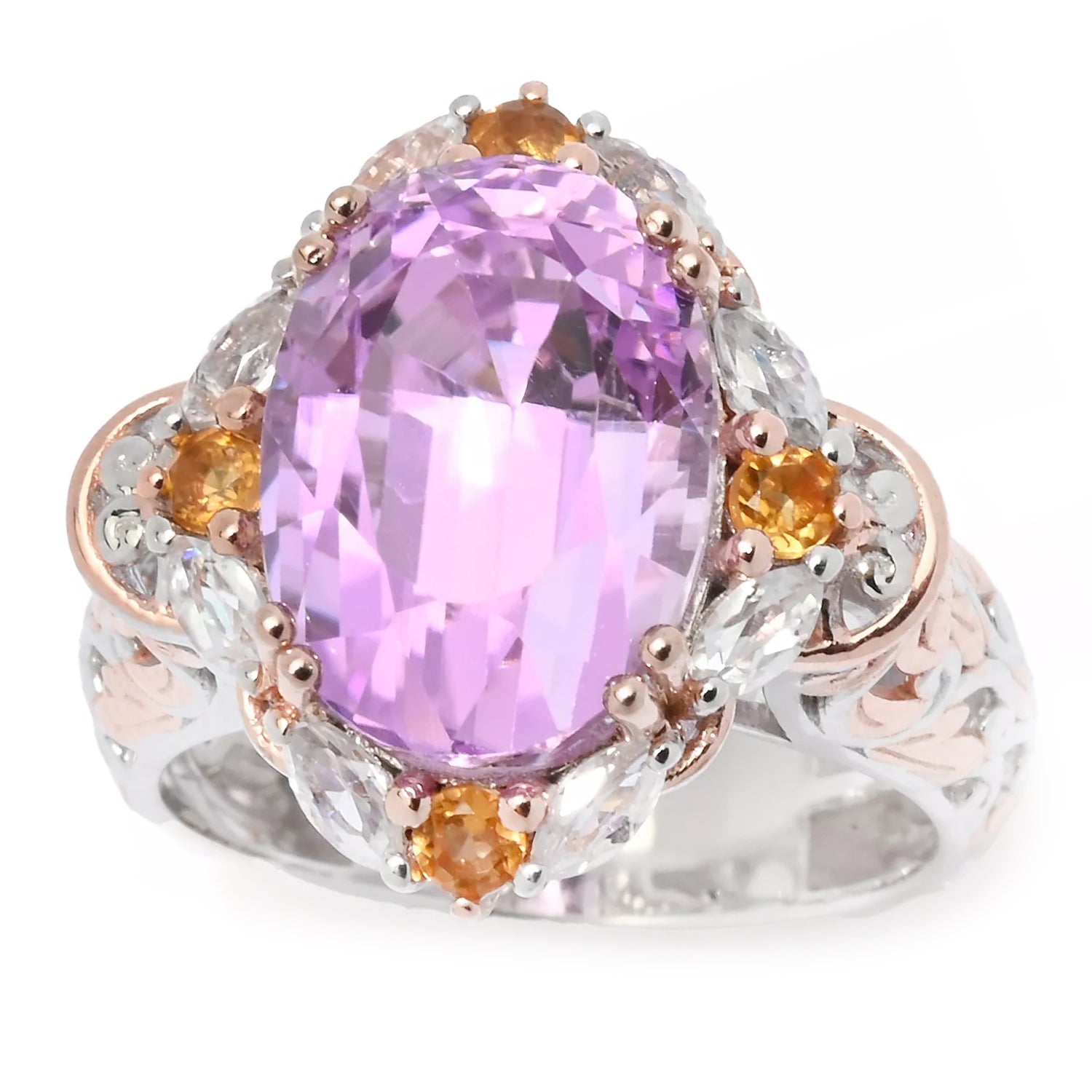 Limited Edition Gems en Vogue One-of-a-Kind 10.77ctw Kunzite, Yellow Citrine & White Zircon Ring