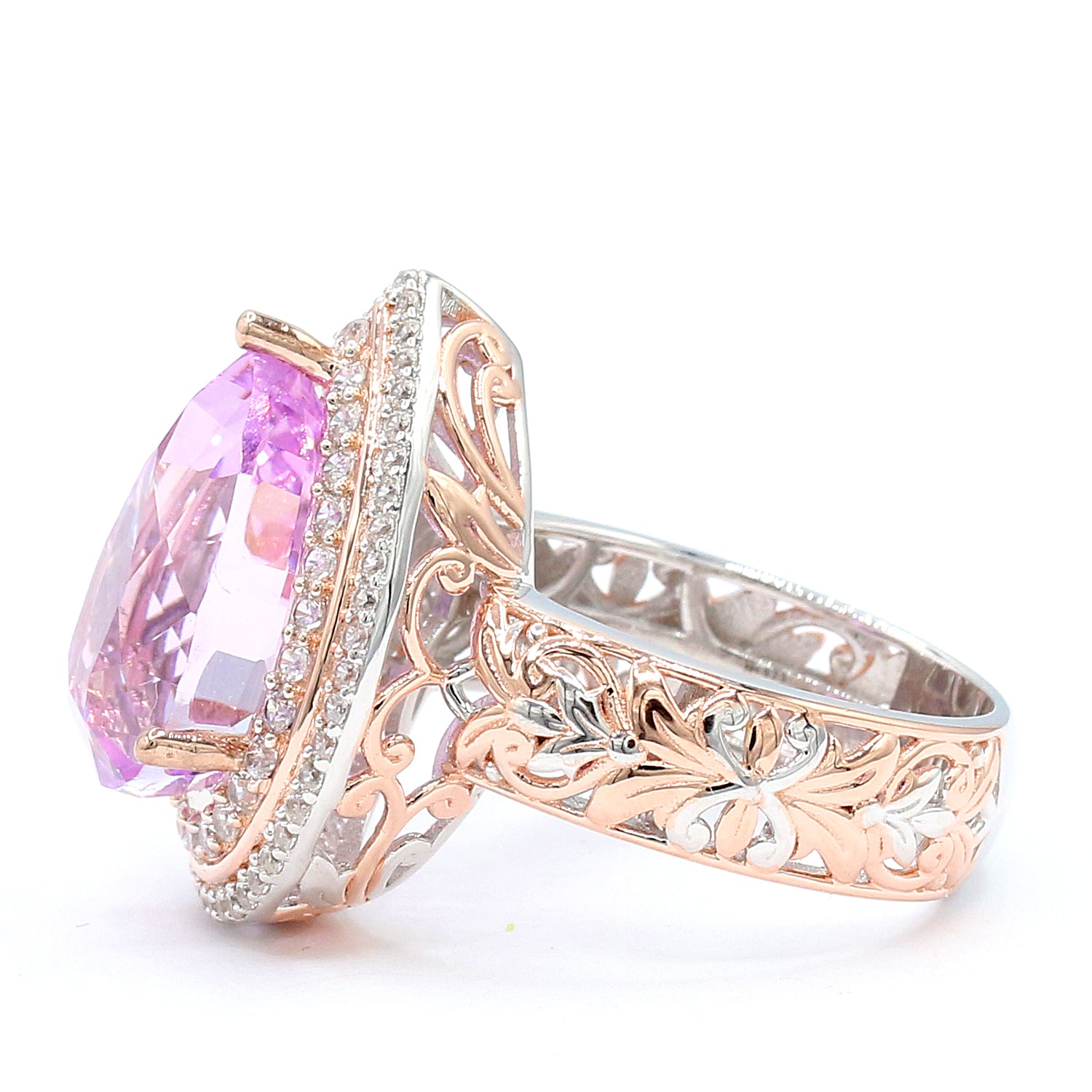 Limited Edition Gems en Vogue Luxe One-of-a-Kind 10.52ctw Kunzite & White Zircon Double Halo Ring