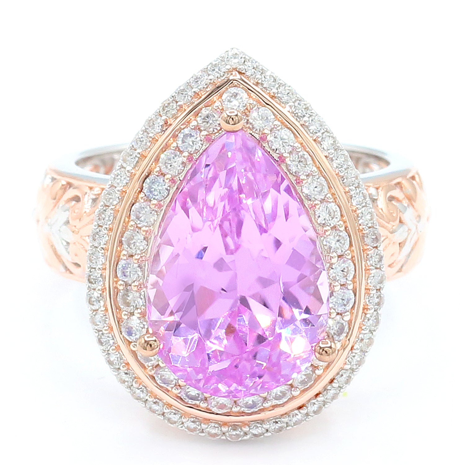 Limited Edition Gems en Vogue Luxe One-of-a-Kind 10.52ctw Kunzite & White Zircon Double Halo Ring