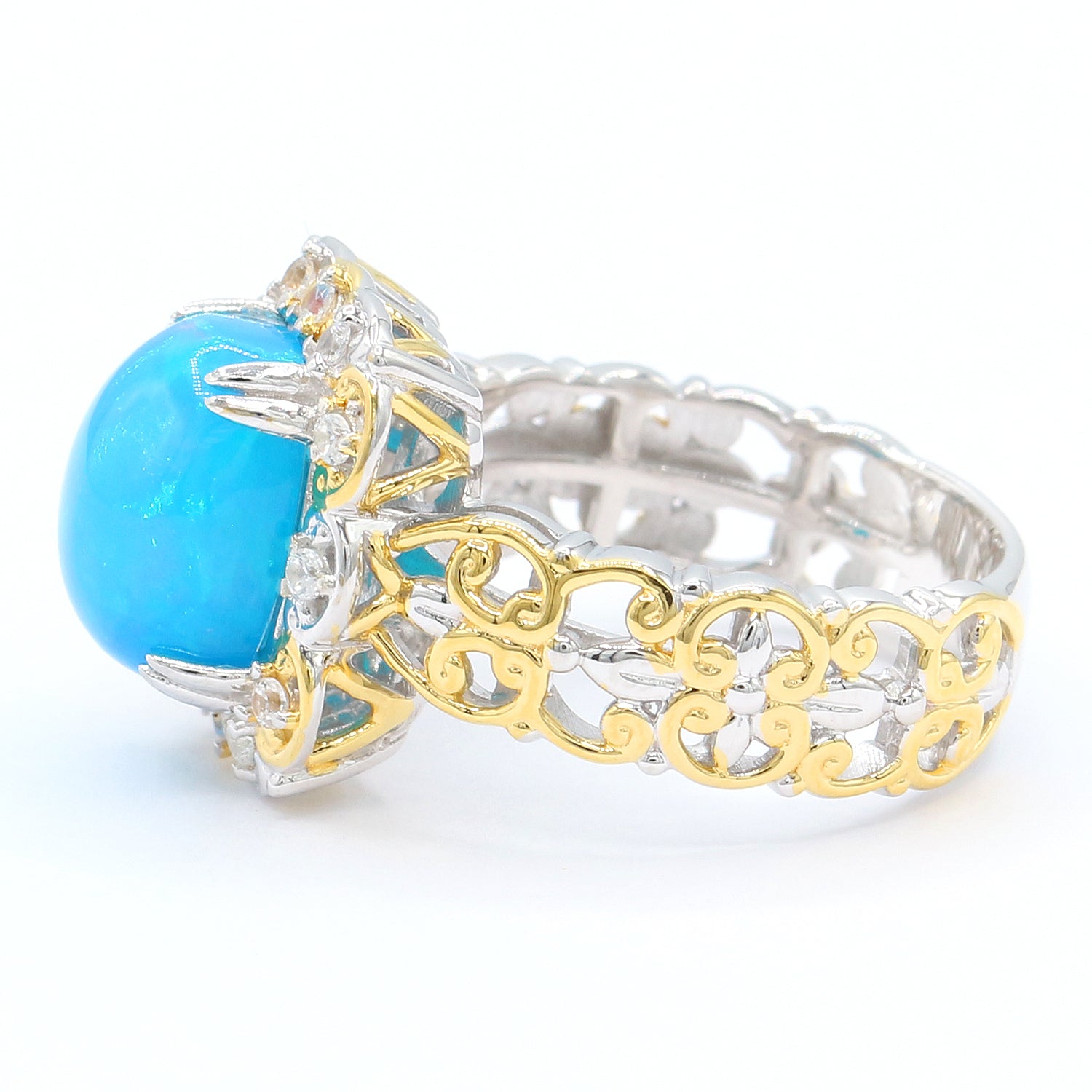 Gems en Vogue Cushion Paraiba Opal & White Zircon Ring