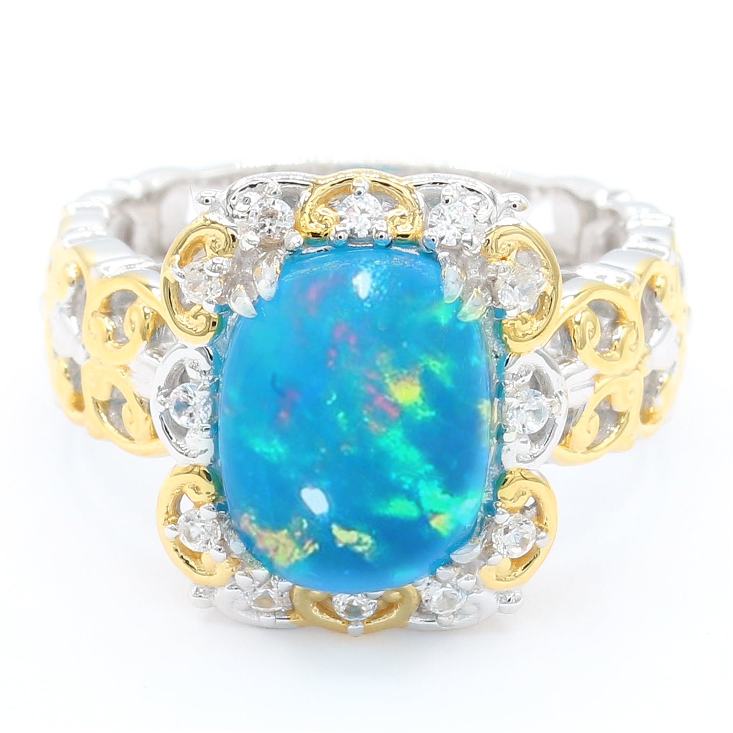 Gems en Vogue Cushion Paraiba Opal & White Zircon Ring