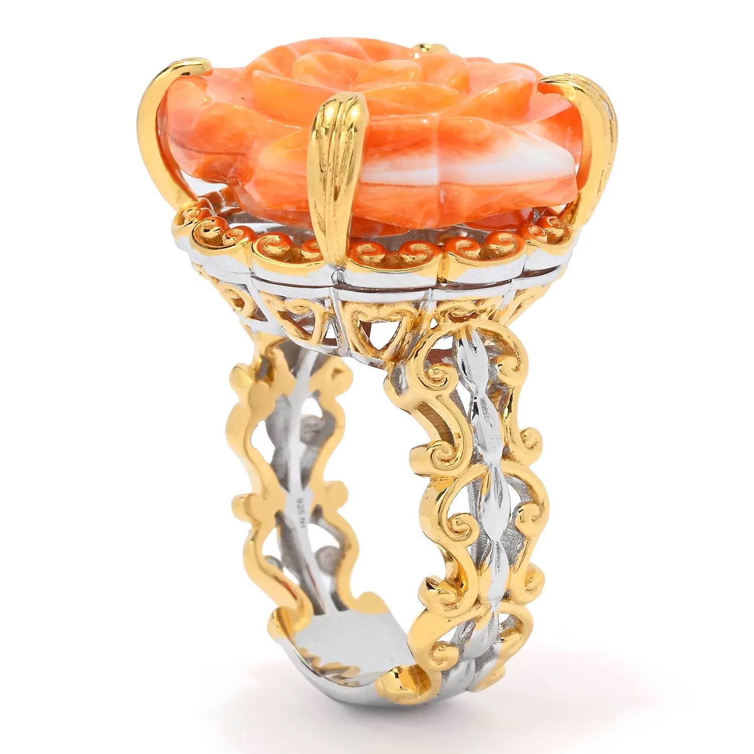 Gems en Vogue Carved Orange Spiny Oyster Flower Spinner Ring