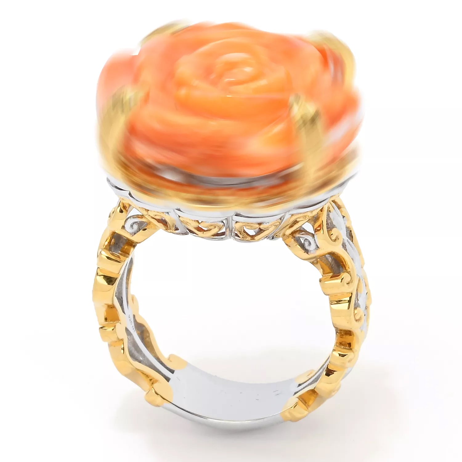 Gems en Vogue Carved Orange Spiny Oyster Flower Spinner Ring